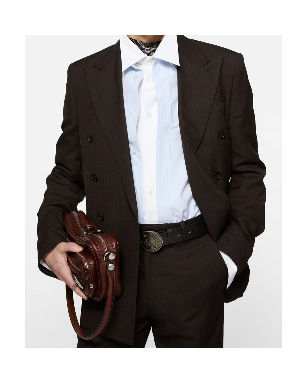 Acne Brown Double-Breasted Suit Jacket for men