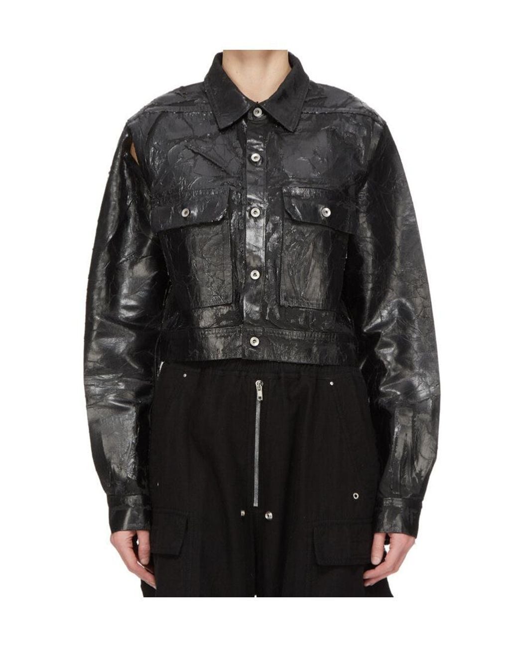 Rick Owens Black Drkshdw Fw26 Tower Cape Sleeve Cropped Outershirt