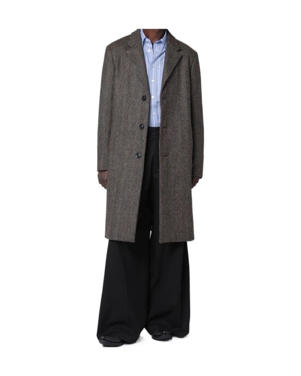 Maison Margiela Gray V-Neck Herringbone Coat for men
