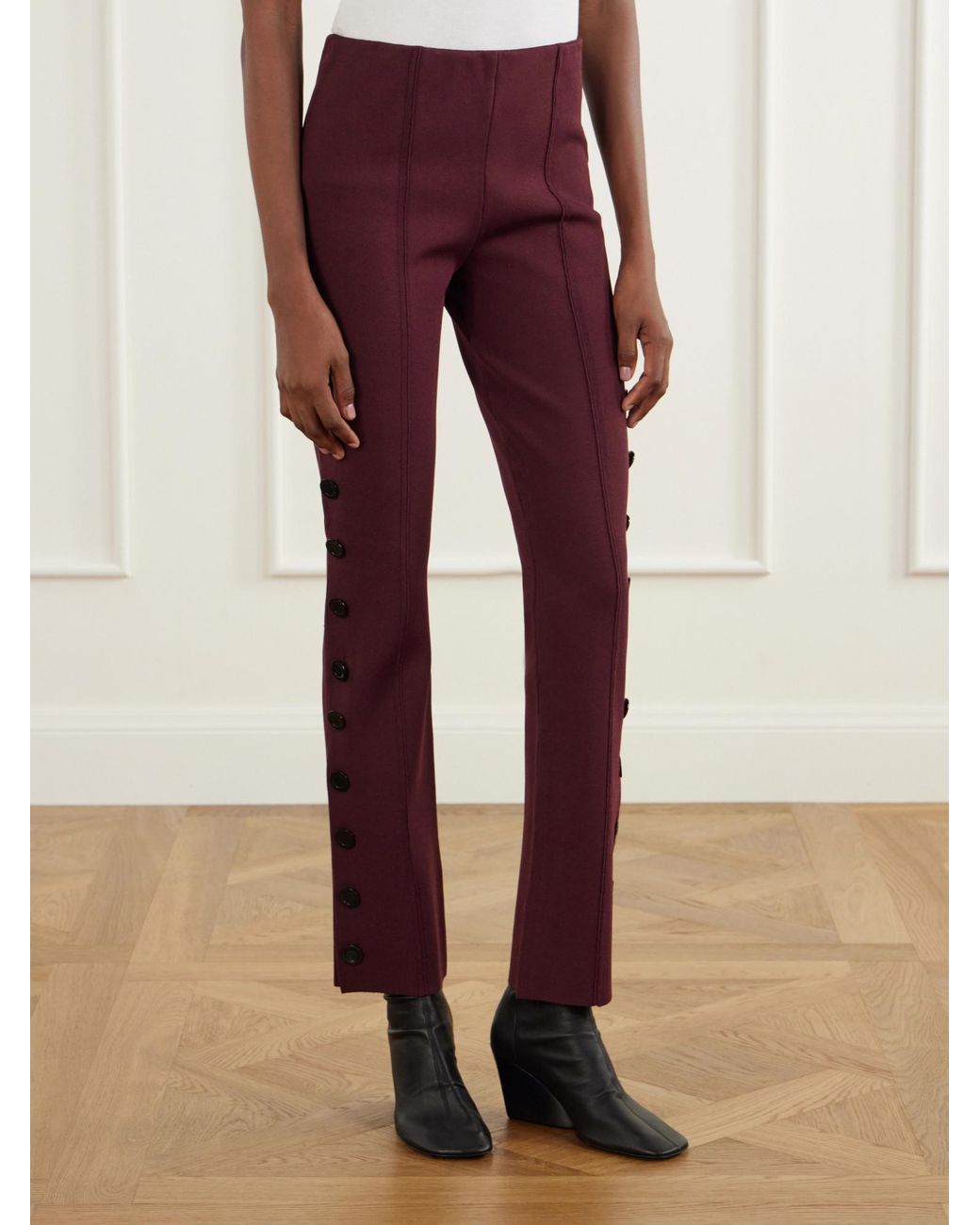 Proenza Schouler Red Martina Button-Embellished Stretch-Jersey Skinny Pants
