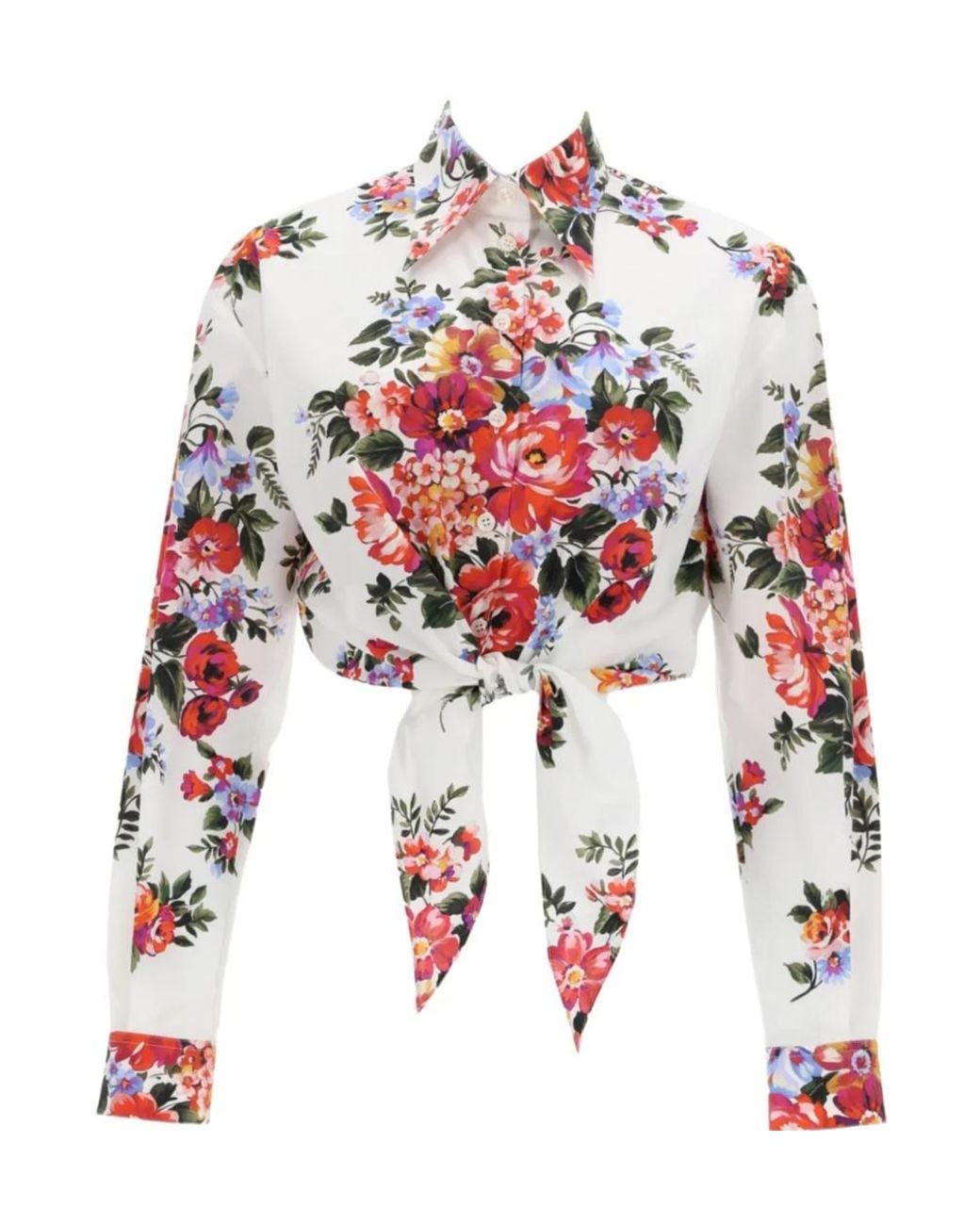 Dolce & Gabbana White Flower Bouquet-Printed Shirt