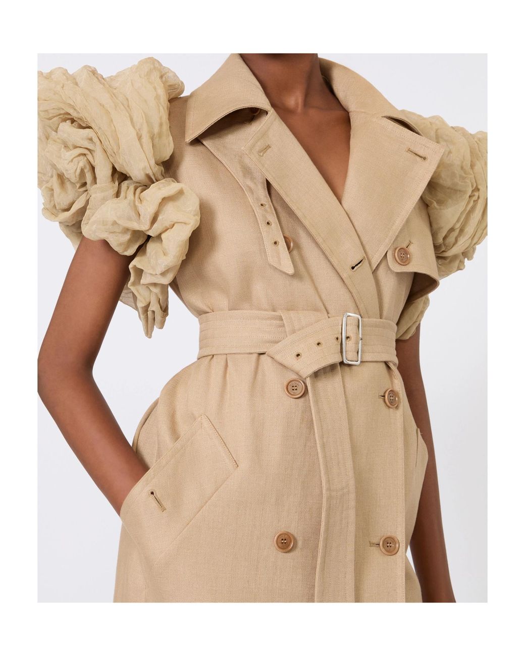 Max Mara Natural Mxsecru Puff-Sleeve Belted Dress
