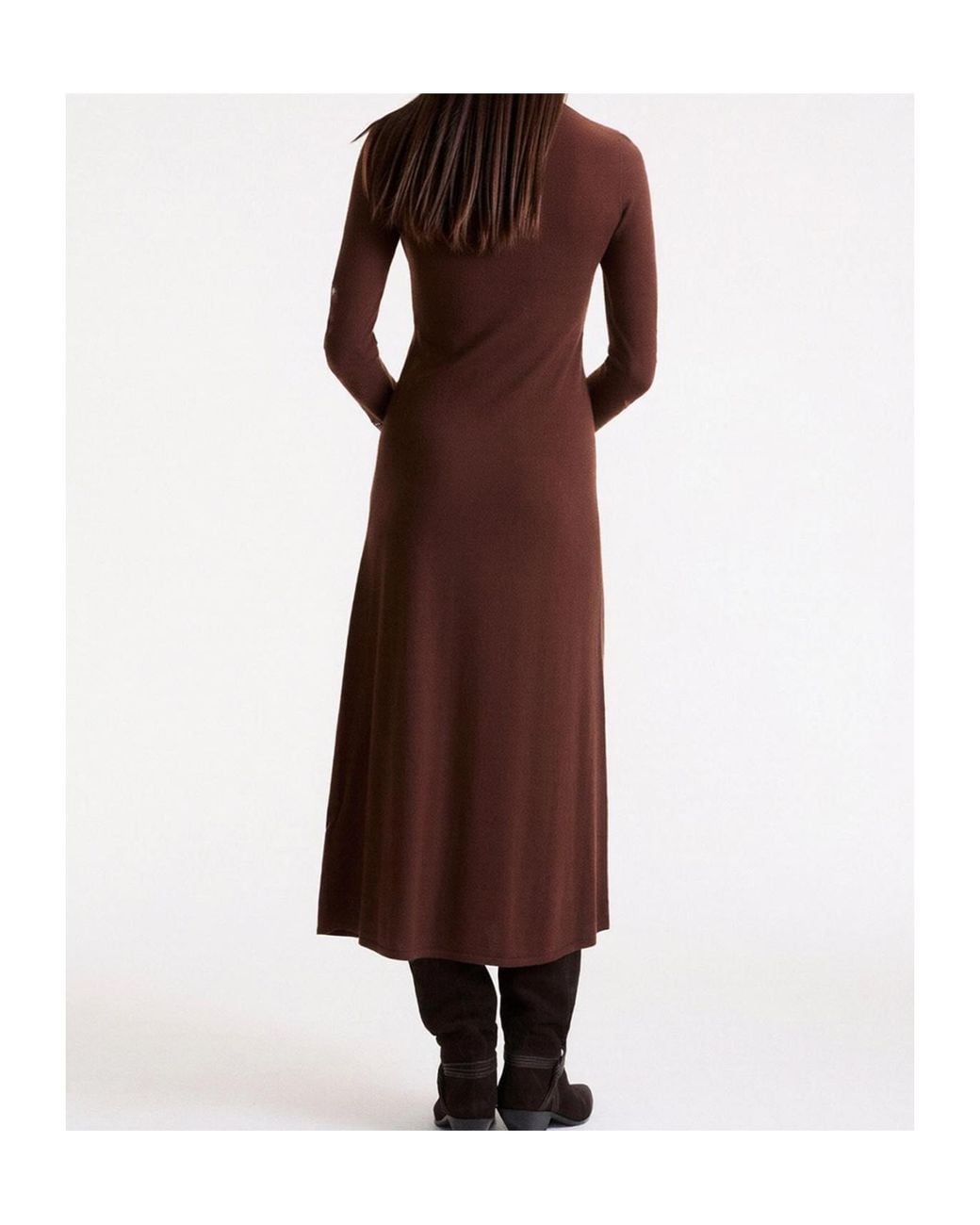 Marella Brown Long Dress With Lace Inserts