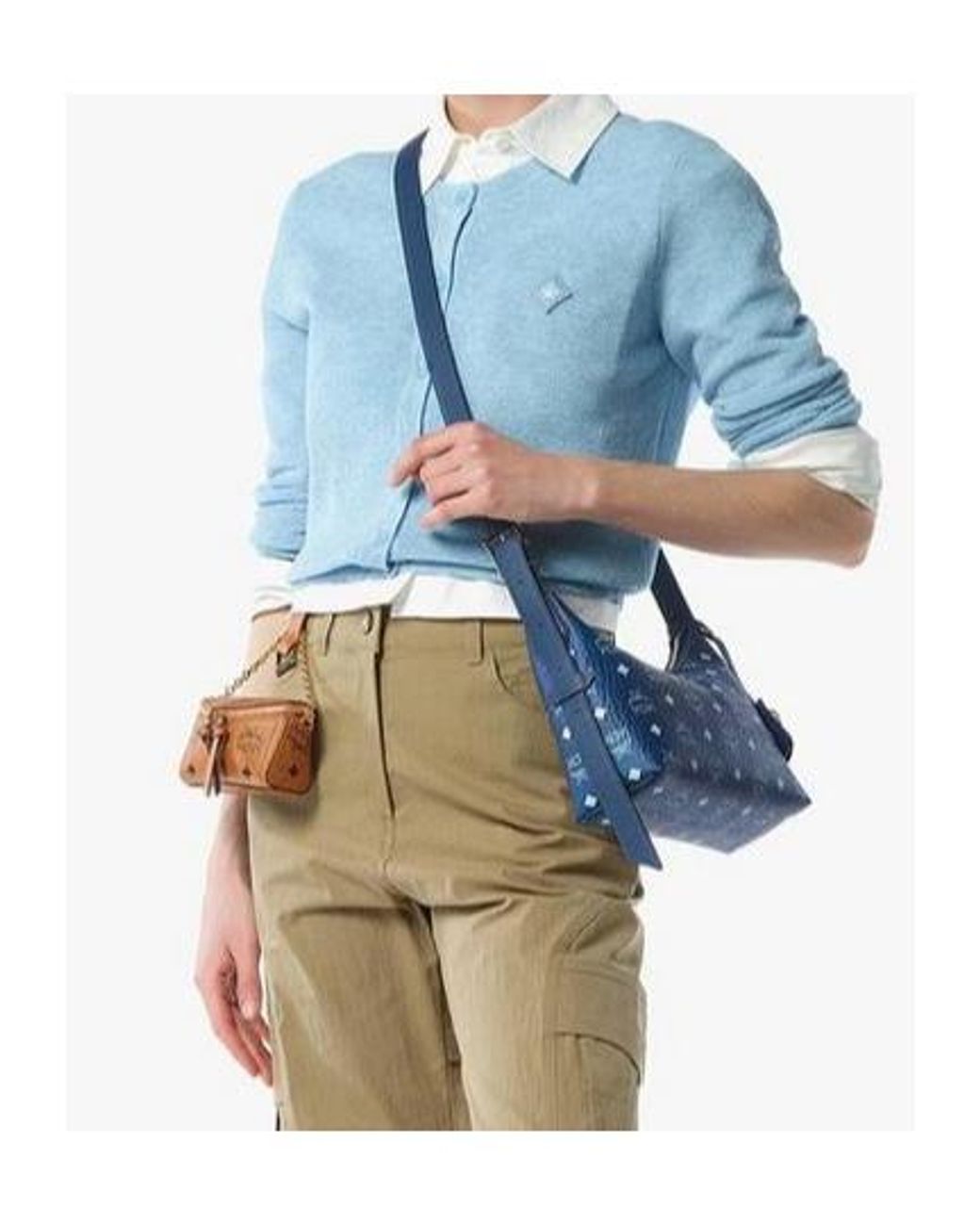 MCM Blue Small Aren Visetos Zipped Crossbody Bag