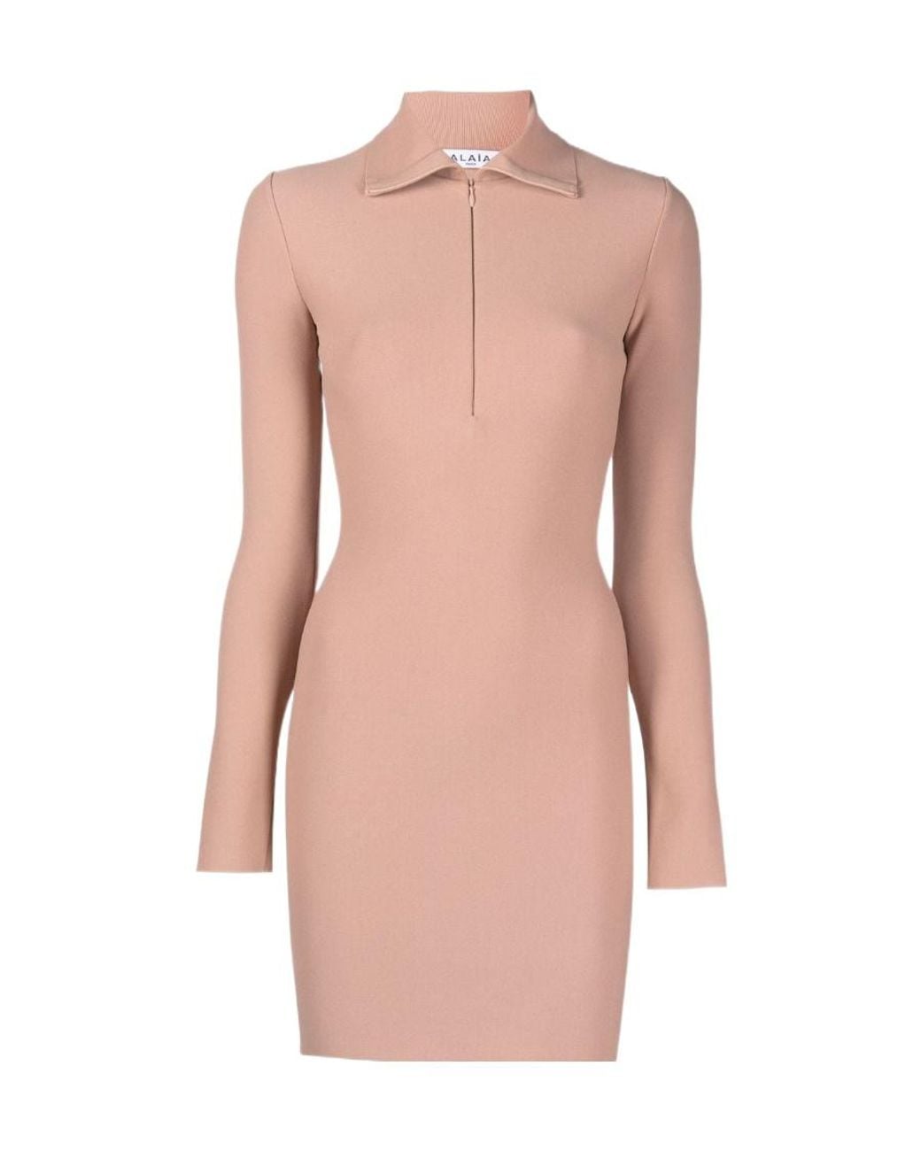 Alaïa Pink Alaïa Half Zipped Long-Sleeved Mini Dress