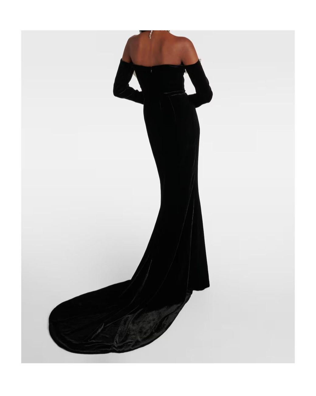 Alessandra Rich Black Bow-Decorated Off-The-Shoulder Velvet Dress