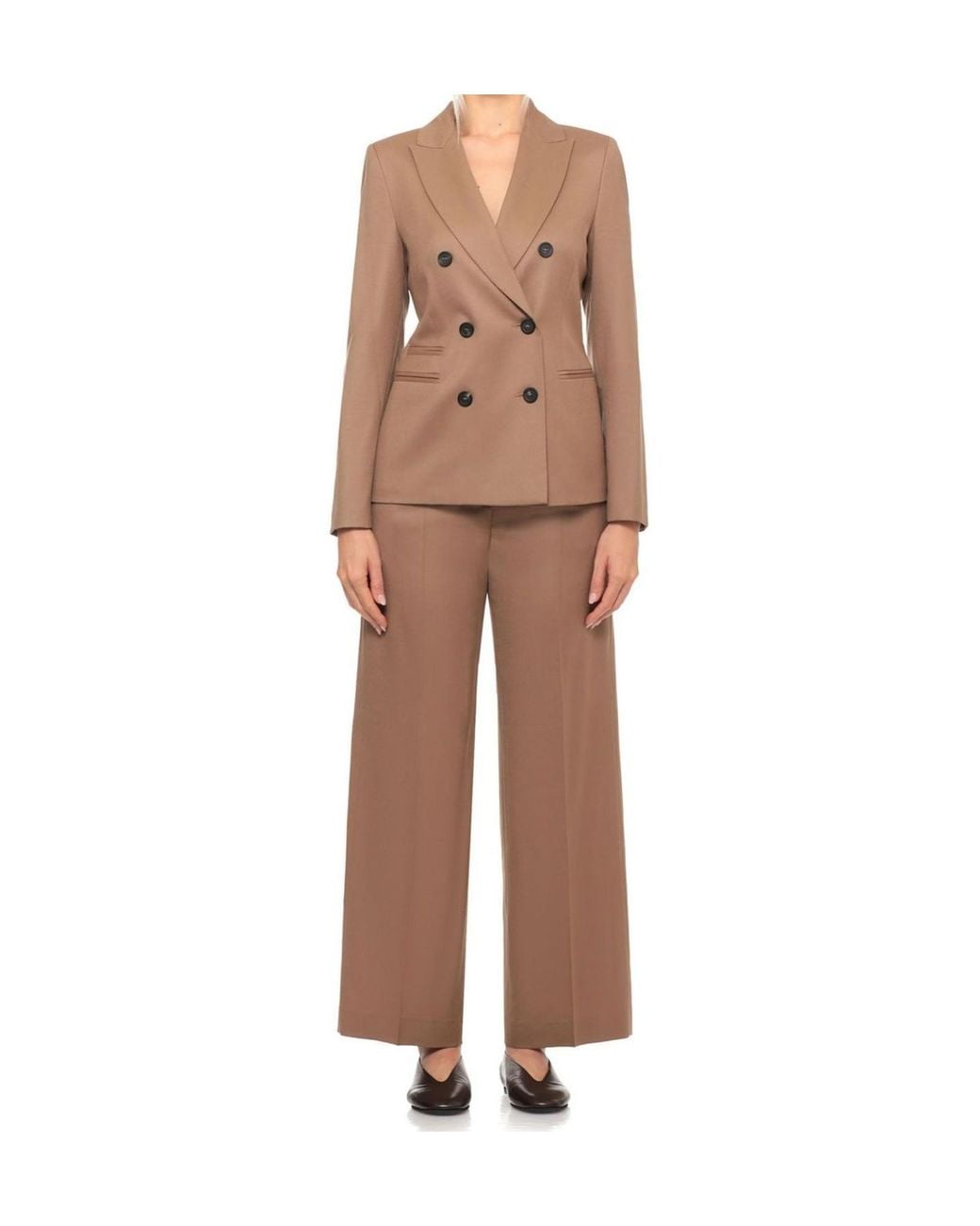 Peserico Brown Peak-Lapel Double-Breasted Blazer