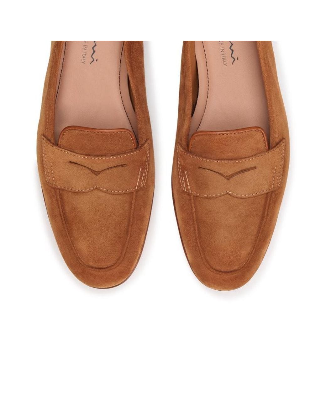 Santoni Brown Round-Toe Penny Loafers