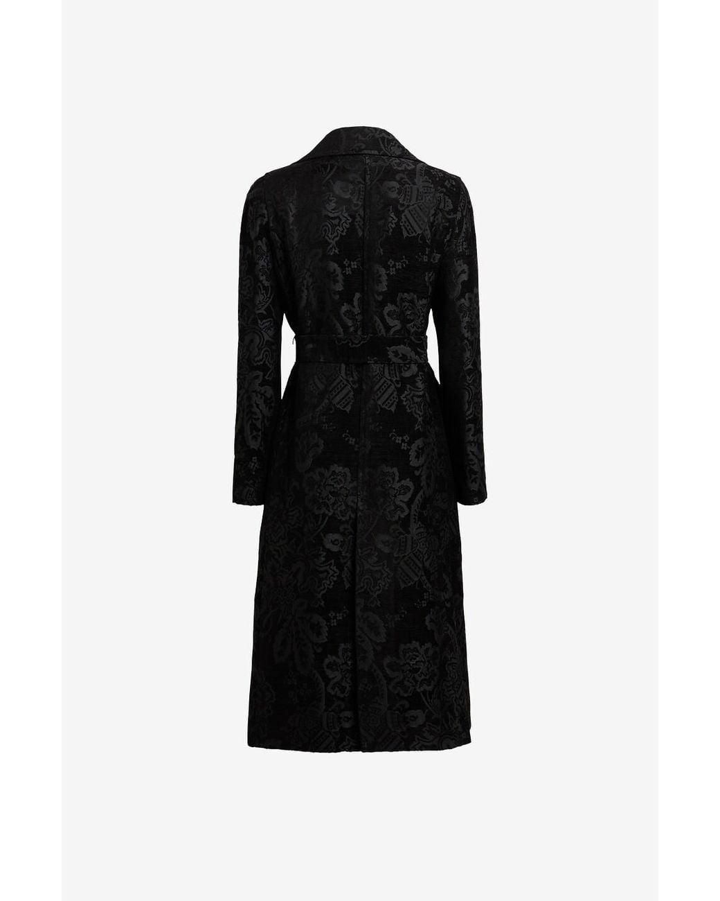 Etro Black Paisley-Jacquard Belted Coat