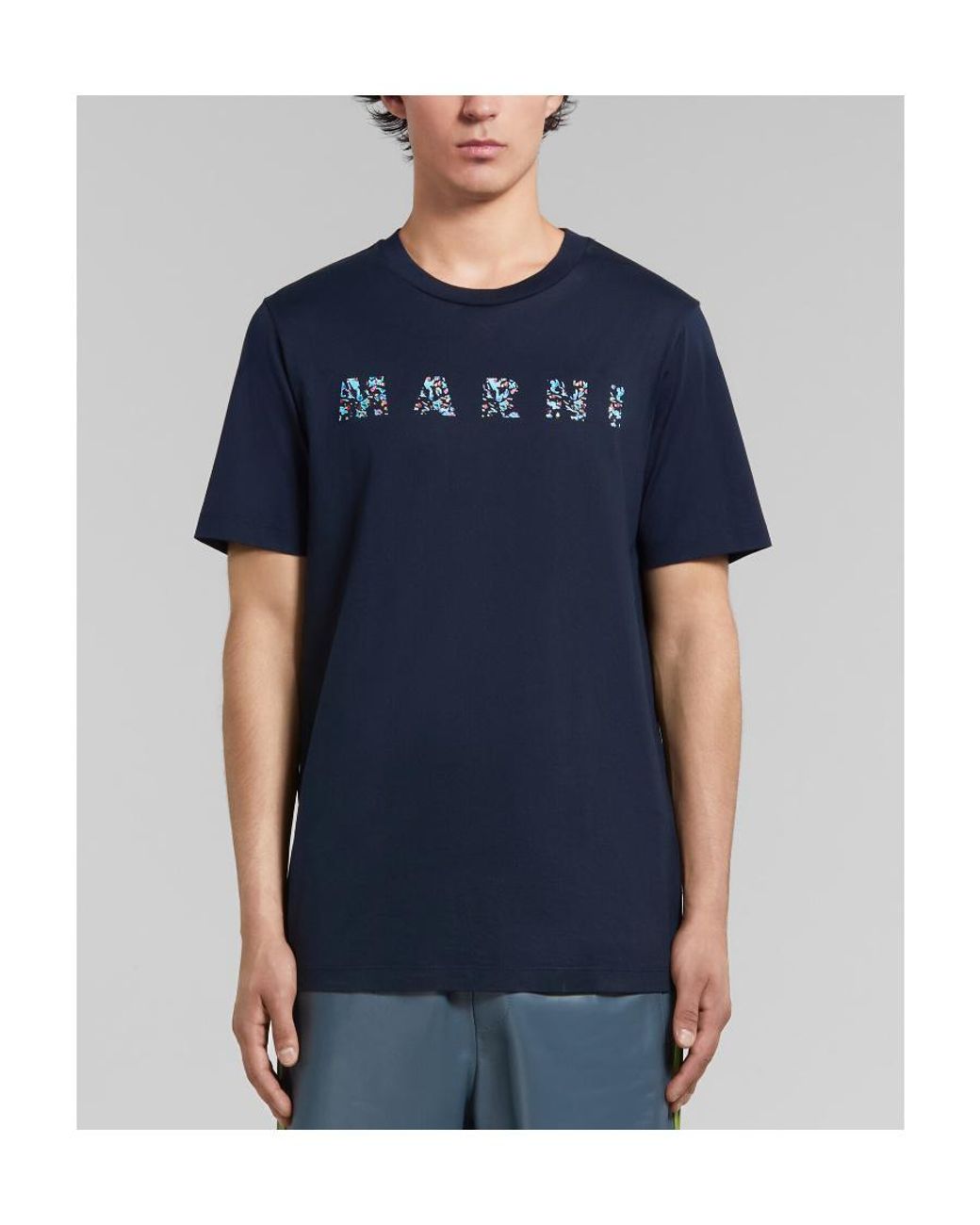 Marni Blue Logo Printed Crewneck T-Shirt for men