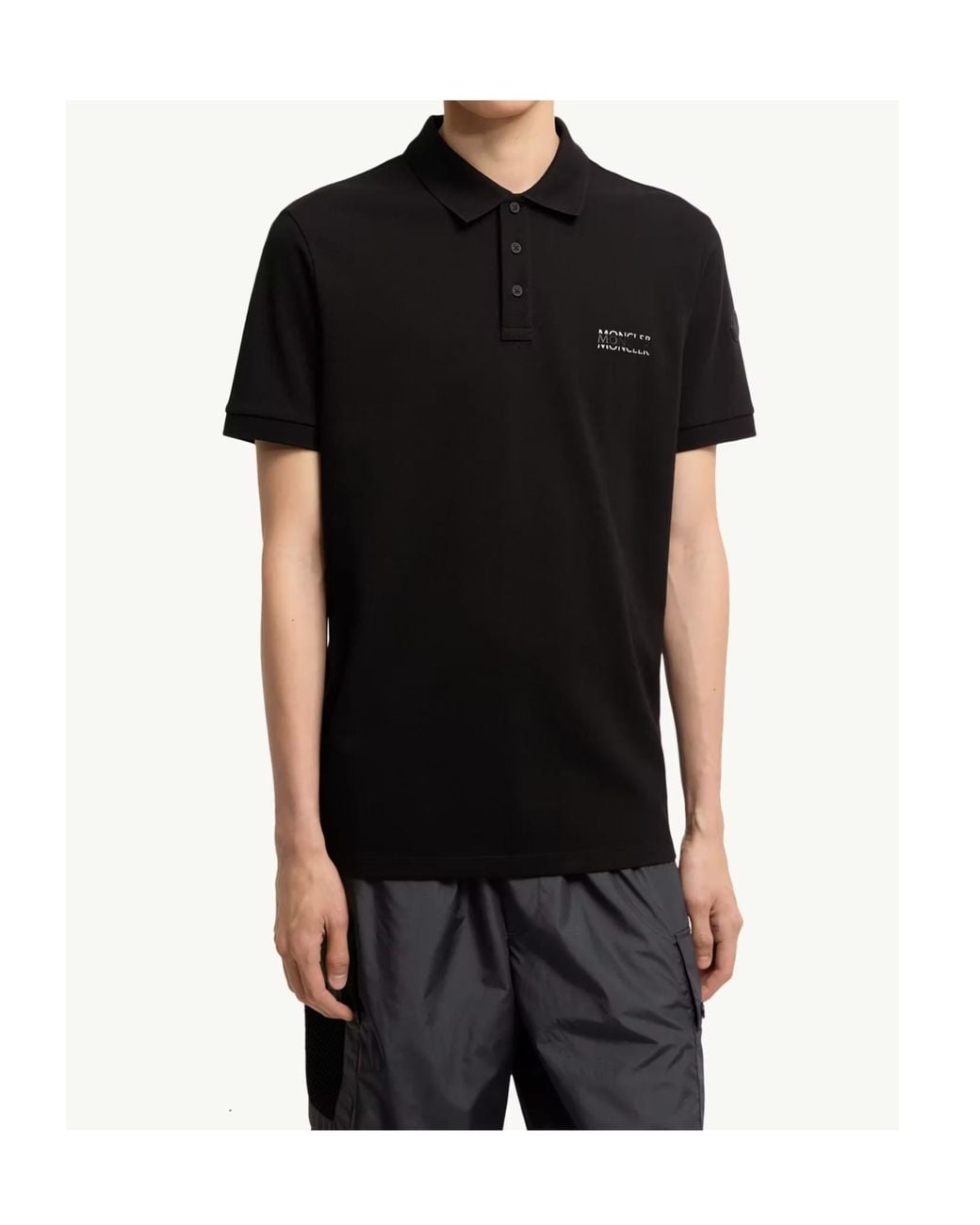 Moncler Black Logo Patch Short-Sleeved Polo Shirt for men
