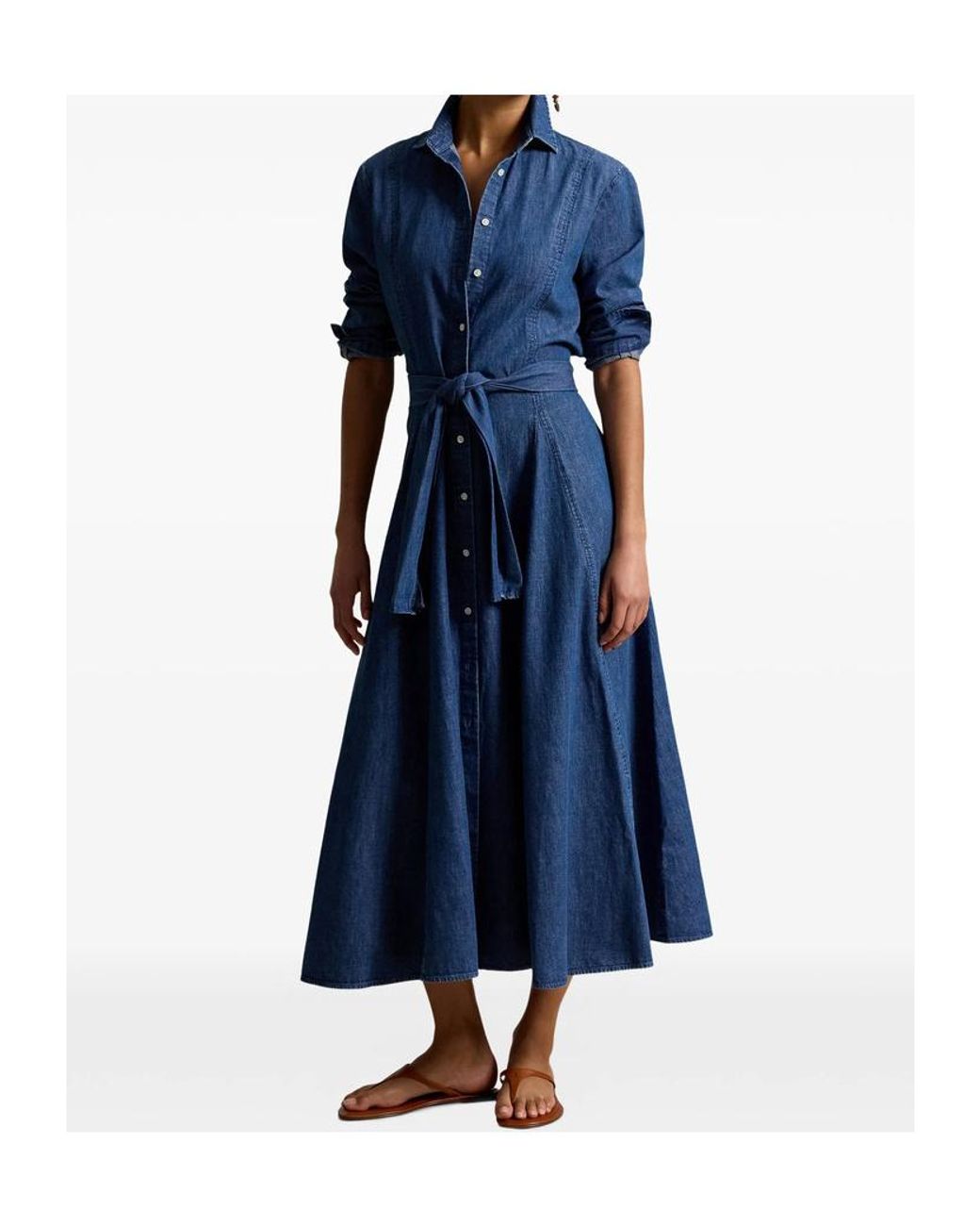 Polo Ralph Lauren Blue Belted Button-Down Midi Dress