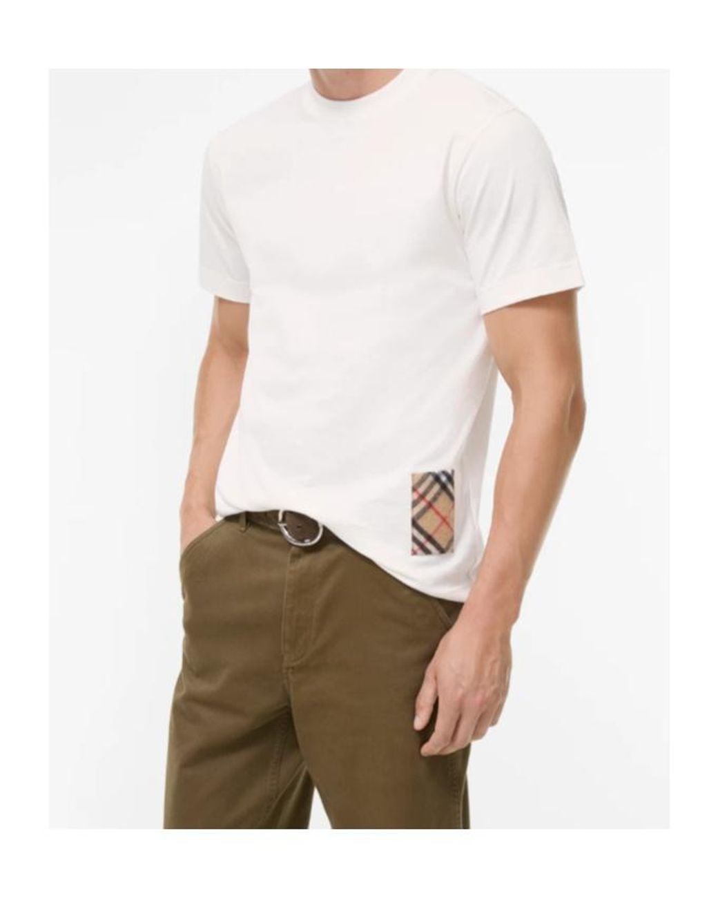 Burberry White Check Patch Crewneck T-Shirt for men