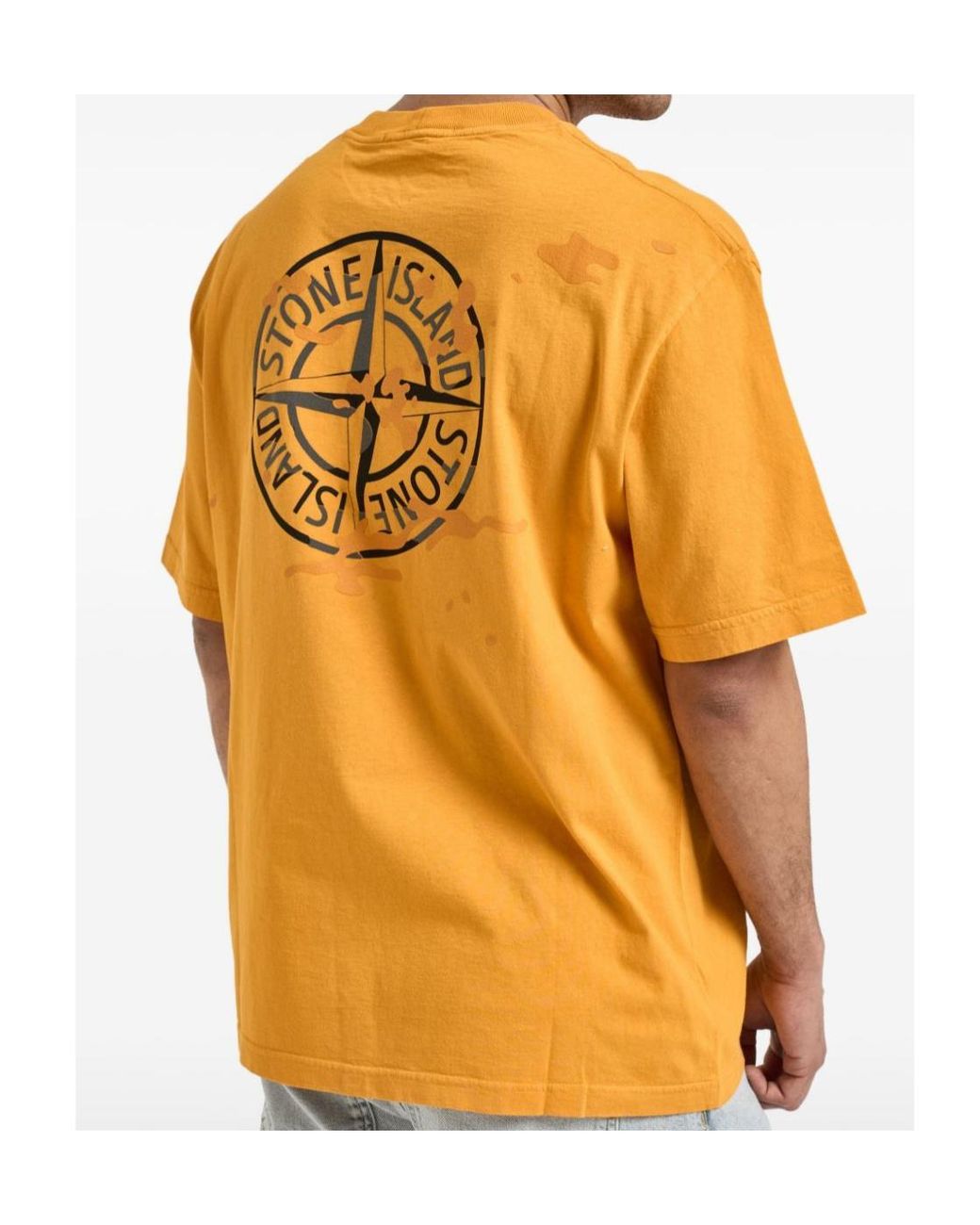 Stone Island Orange Camo Compass Printed Crewneck T-Shirt for men
