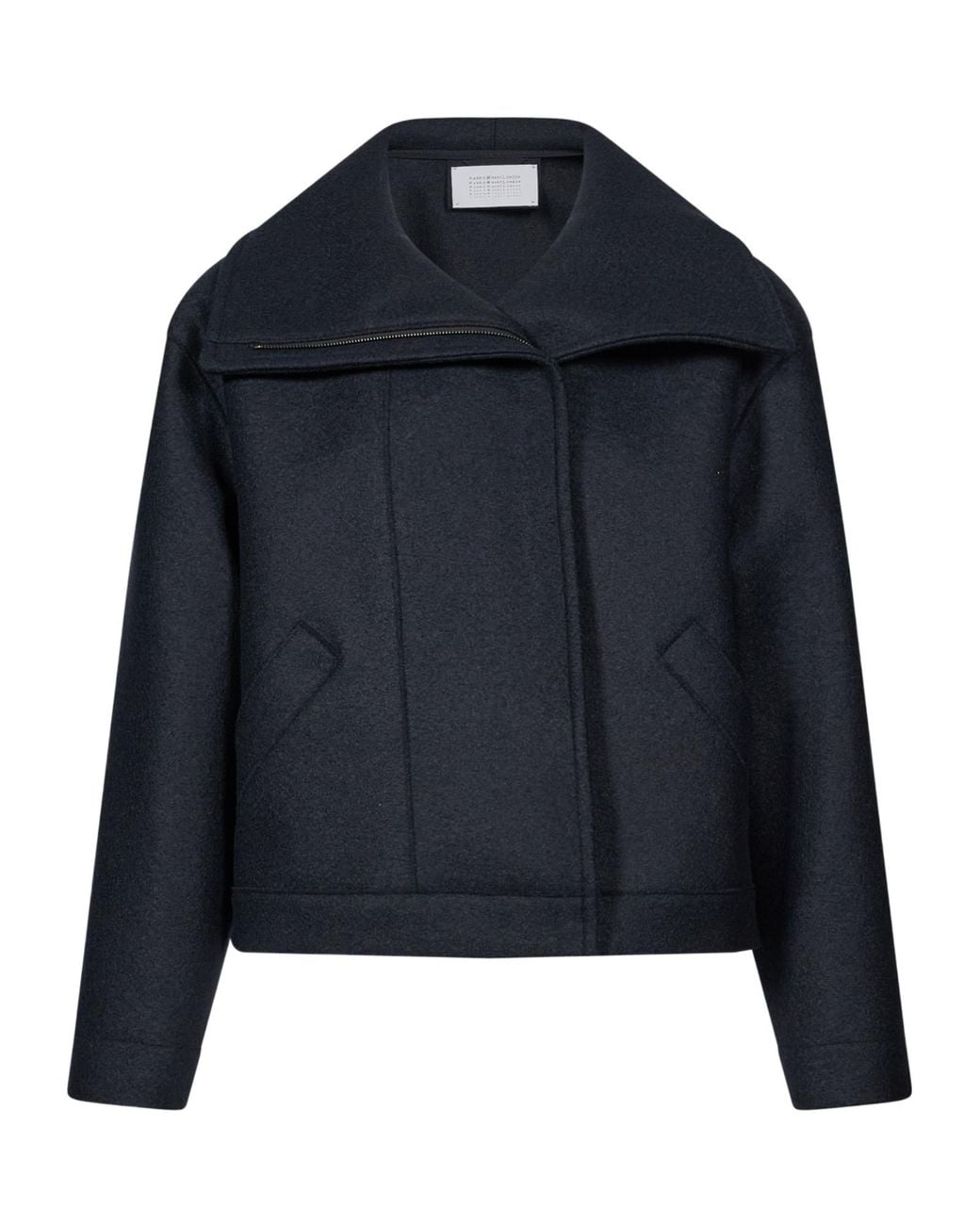Harris Wharf London Blue Asymmetric Collar Cropped Jacket