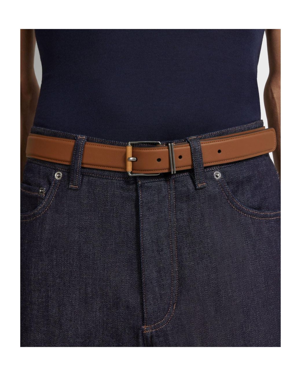 Zegna Brown Leather Wood-Effect Buckle Belt for men