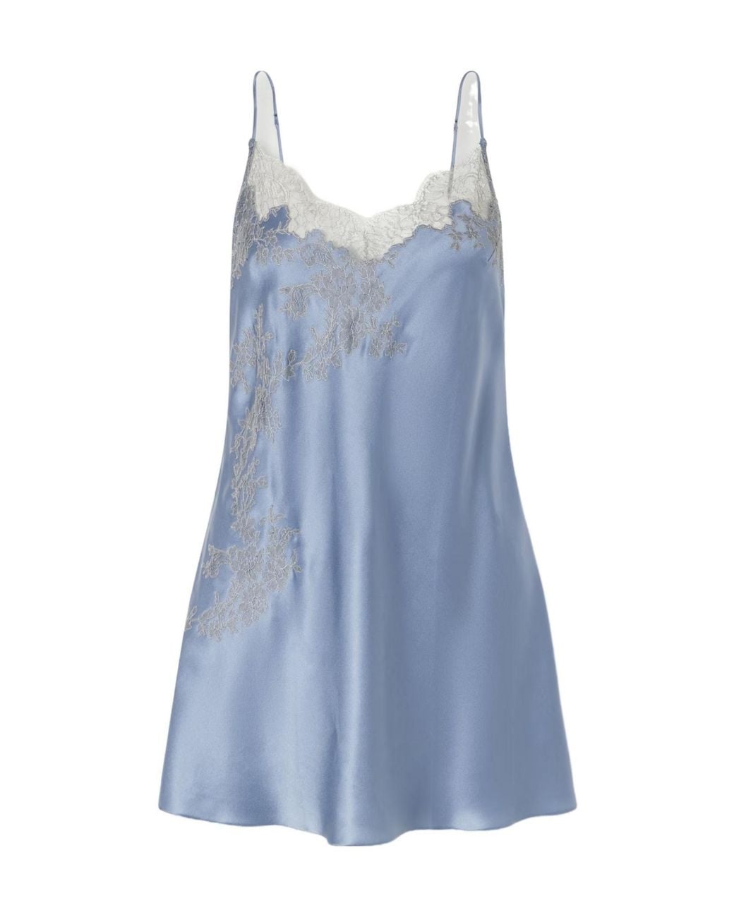 Carine Gilson Blue Lace-Embroidered Silk-Satin Mini Dress