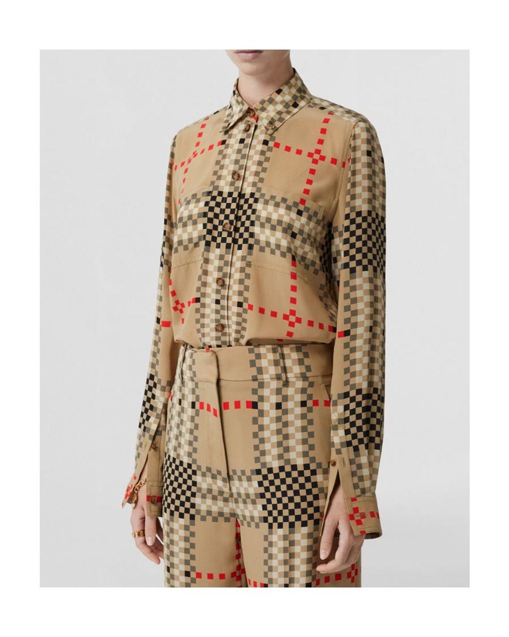 Burberry Multicolor Pixel Check-Print Silk Shirt