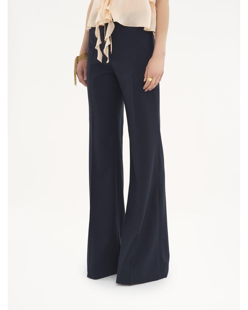 Chloé Blue Belt Loop Wool Bell Bottoms