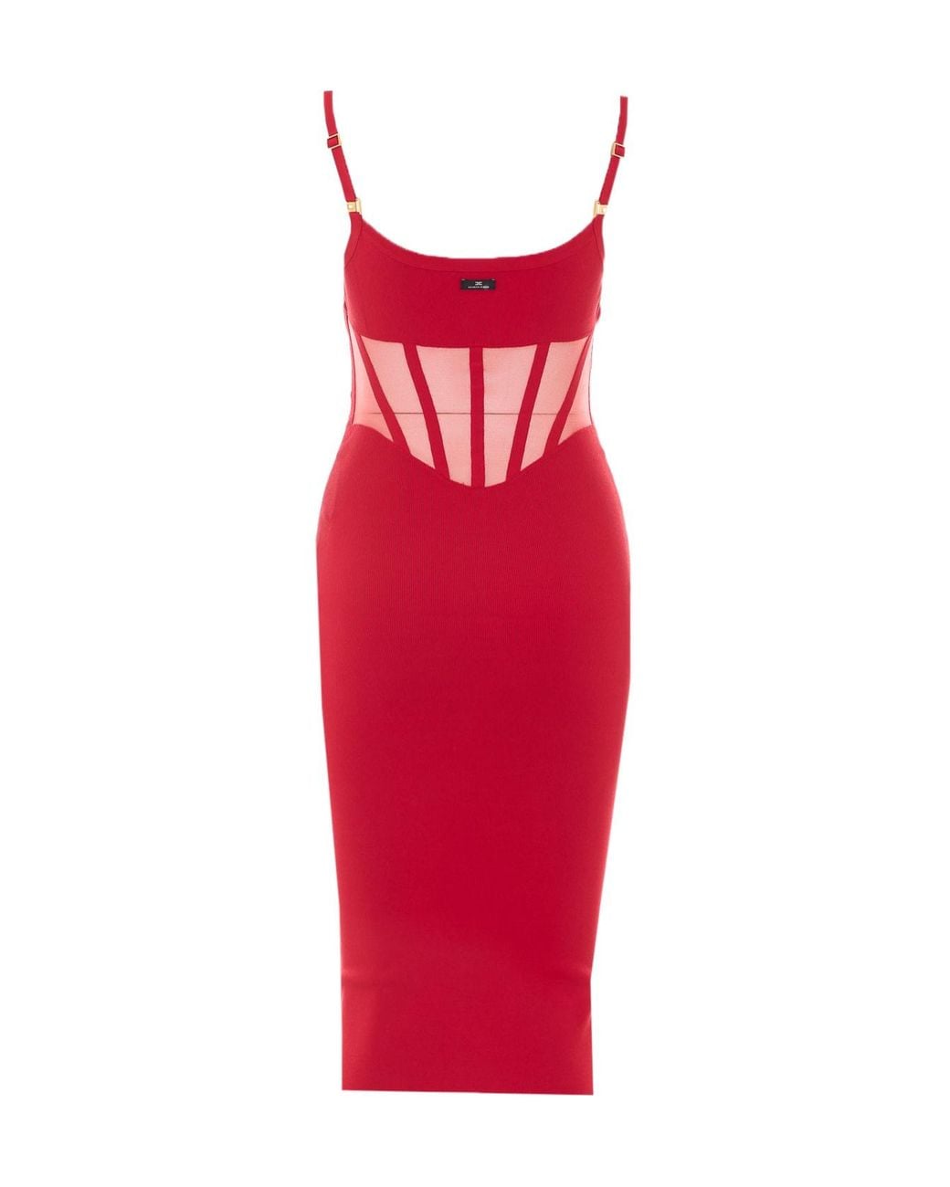 Elisabetta Franchi Red Sheer Panel Midi Dress