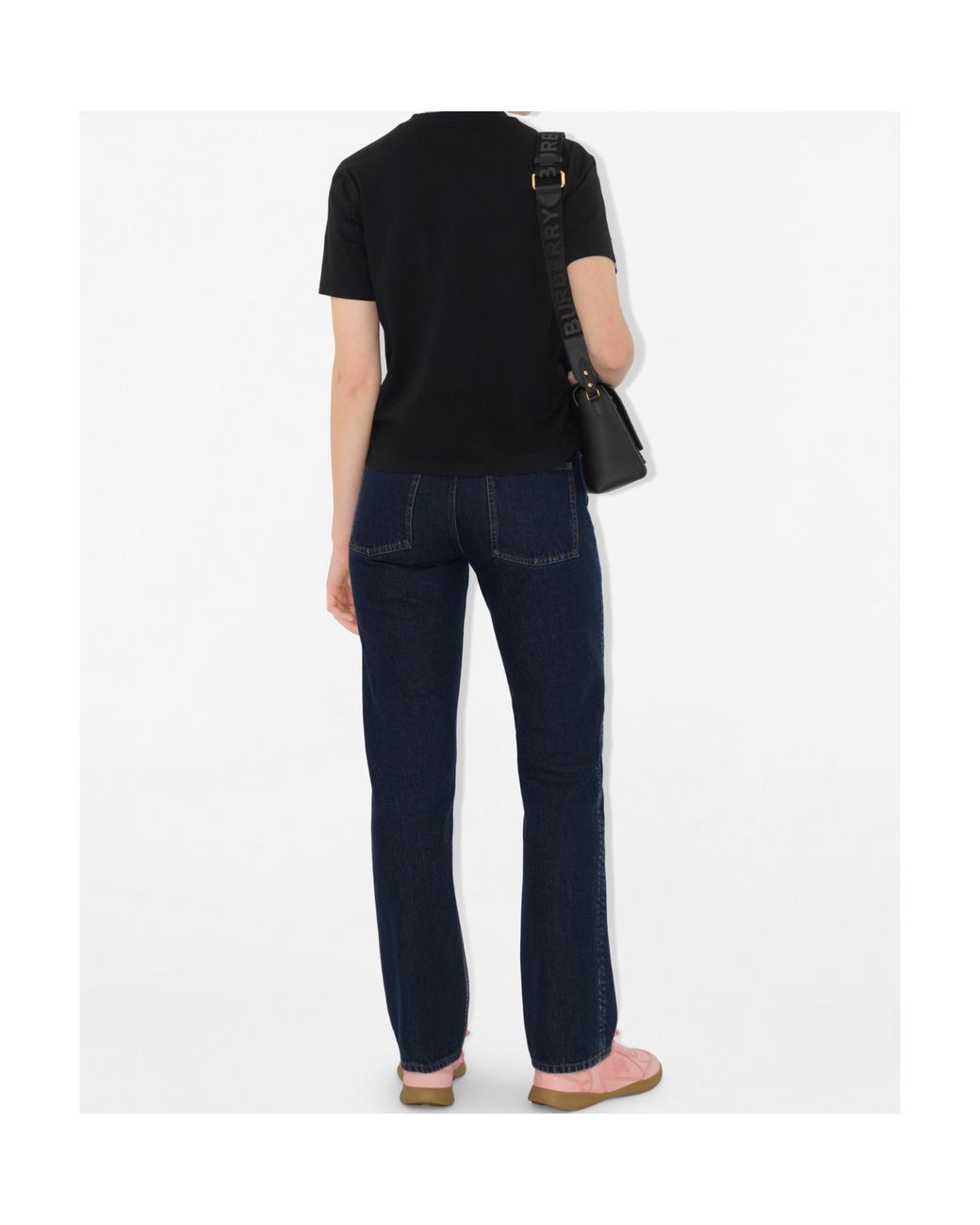 Burberry Black Logo Embroidered Check-Trim T-Shirt