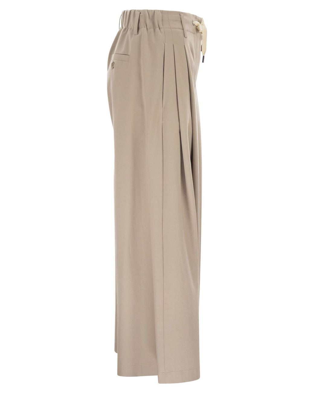 Brunello Cucinelli Natural Drawstring Straight-Leg Trousers