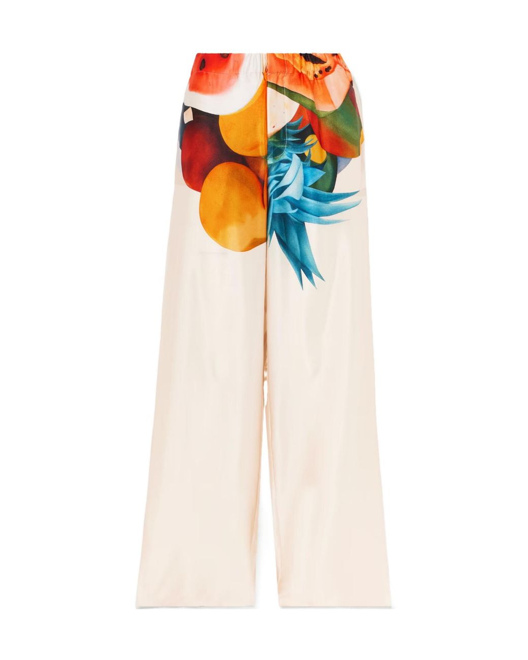 Donde Esteban White Printed Silk-Blend Wide-Leg Pants