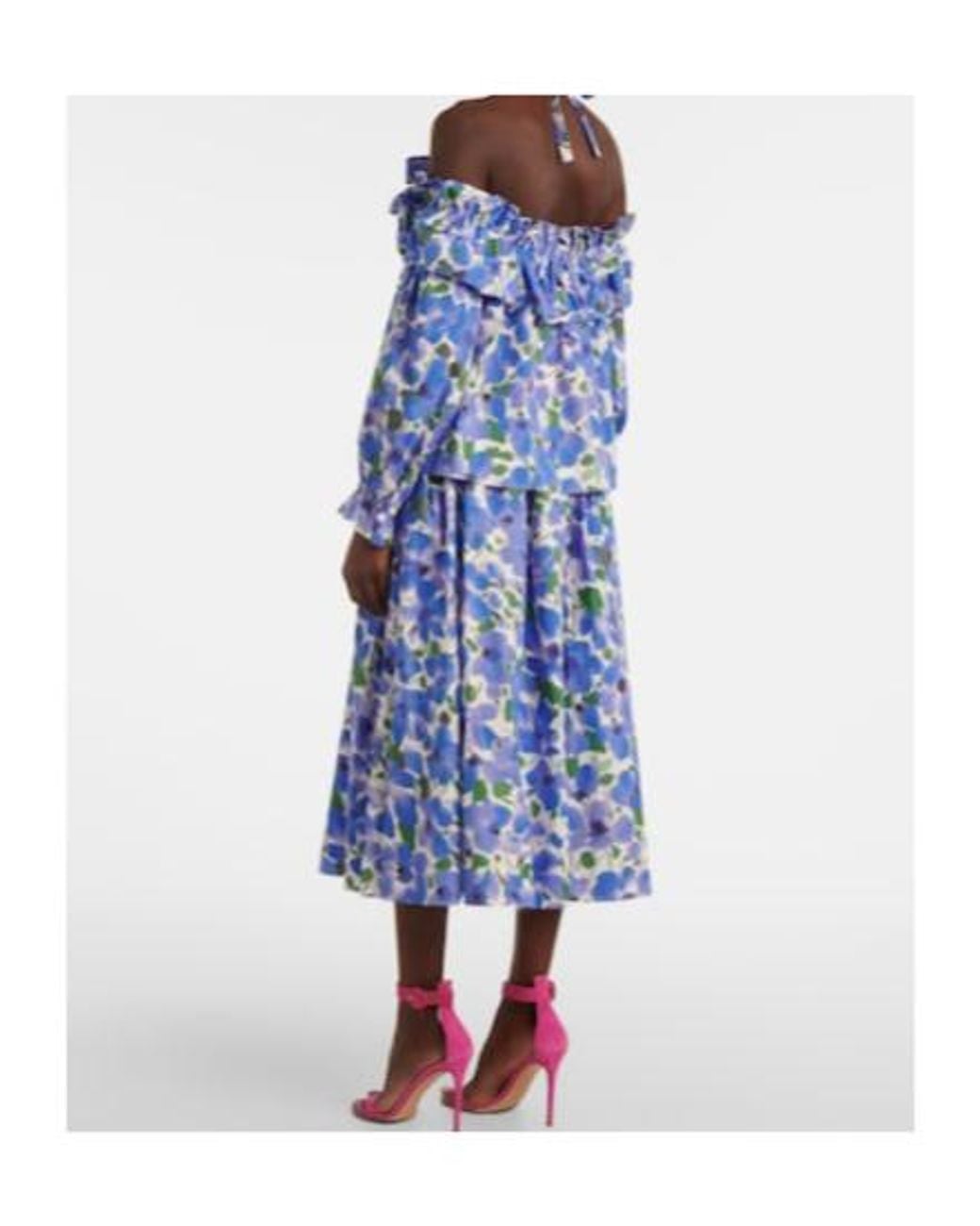 Carolina Herrera Blue Floral Off-Shoulder Cotton-Blend Top