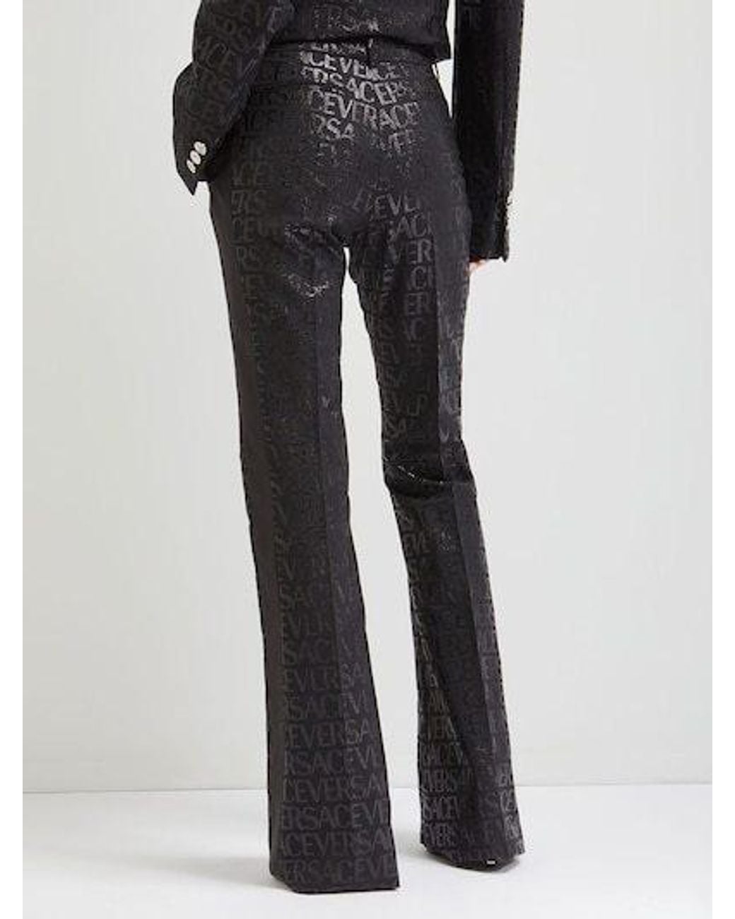 Versace Black Logo Jacquard Bell Bottoms