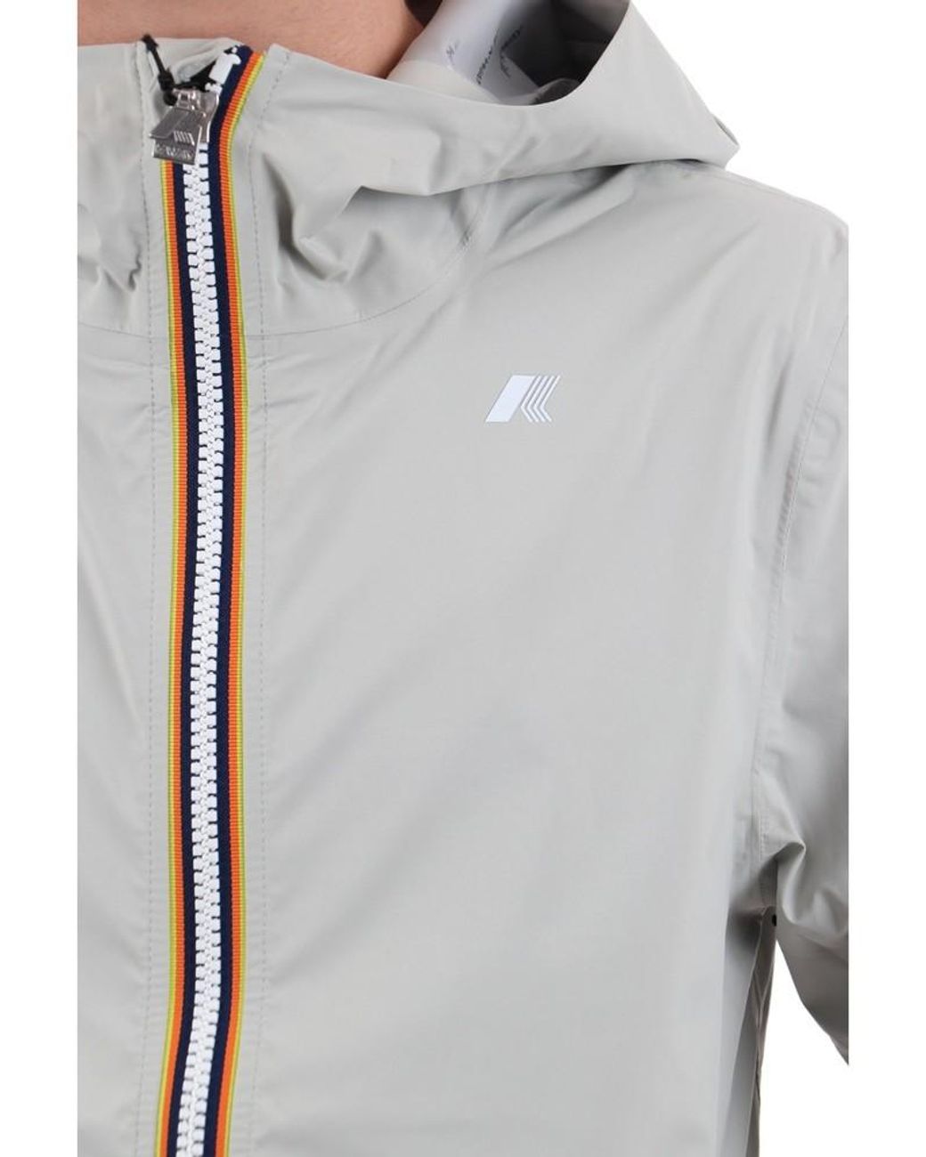 K-Way Gray Logo Printed Hooded Zipped Jacket for men