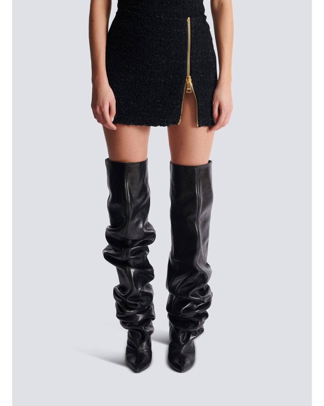Balmain Black Short Zipped Tweed Skirt
