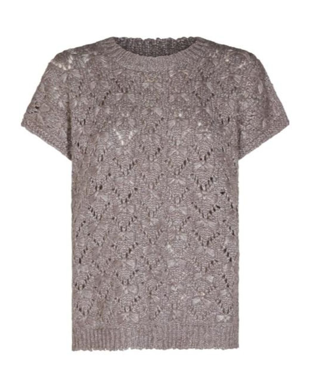 Fabiana Filippi Gray Open Knit Short Sleeve Sweater