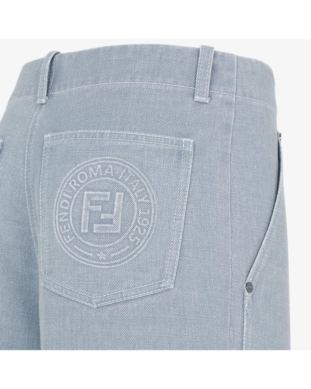 Fendi Blue Logo Embossed Wide-Leg Jeans