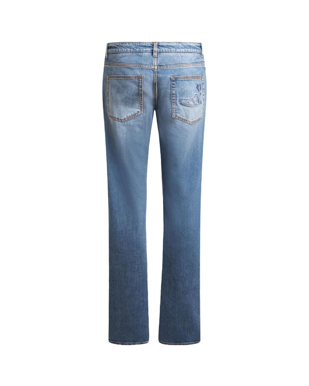 Etro Blue Embroidered Straight Leg Jeans for men