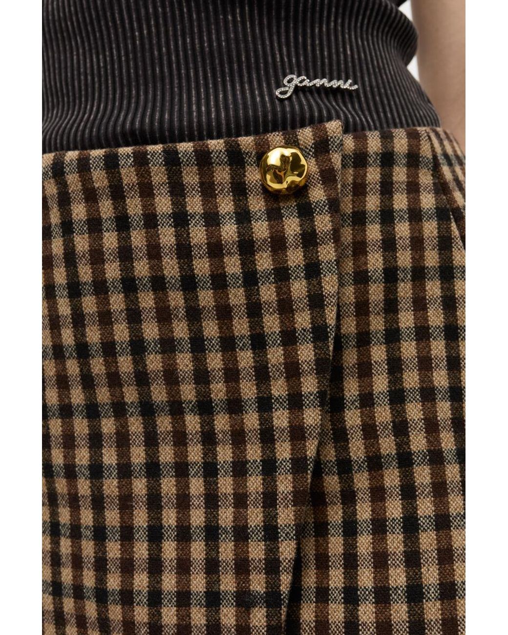 Ganni Brown Check Mini Skirt