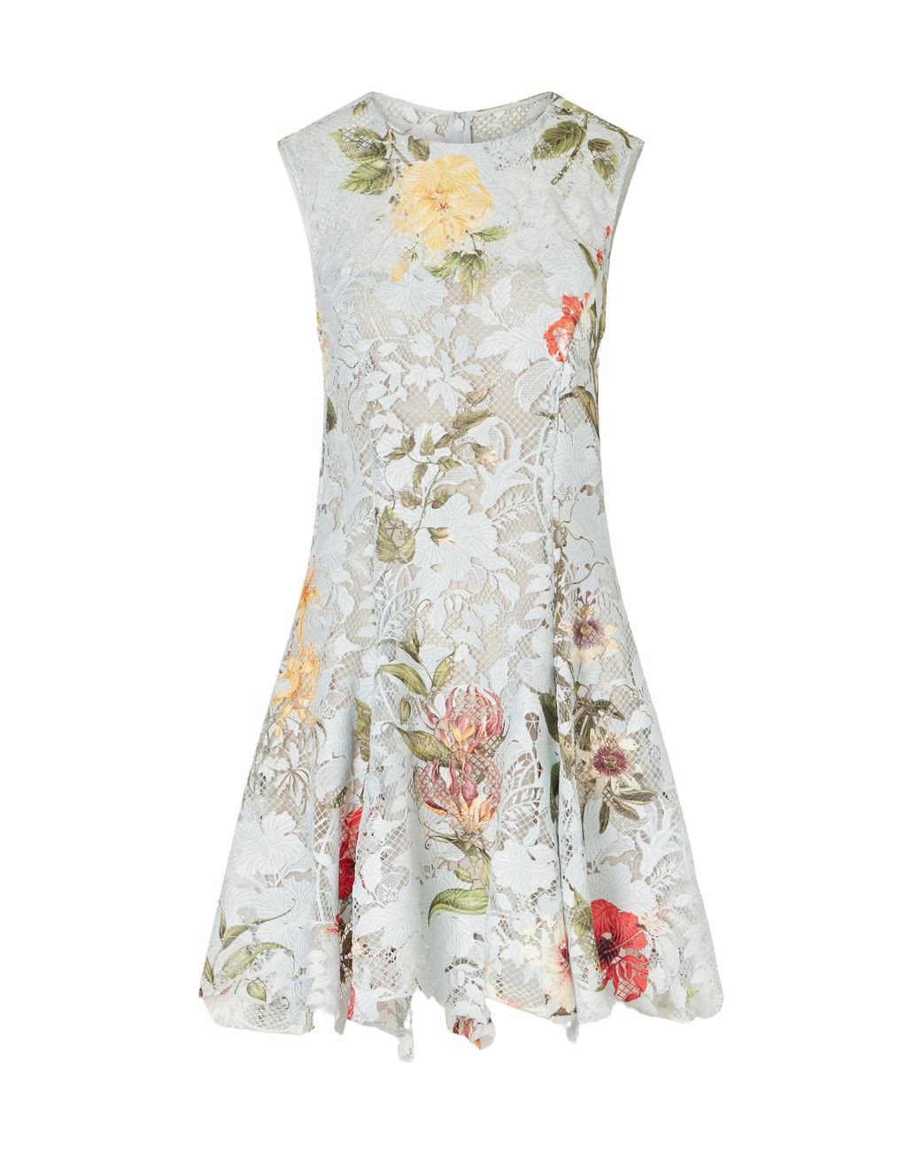 Oscar de la Renta White Floral-Print Lace Mini Dress