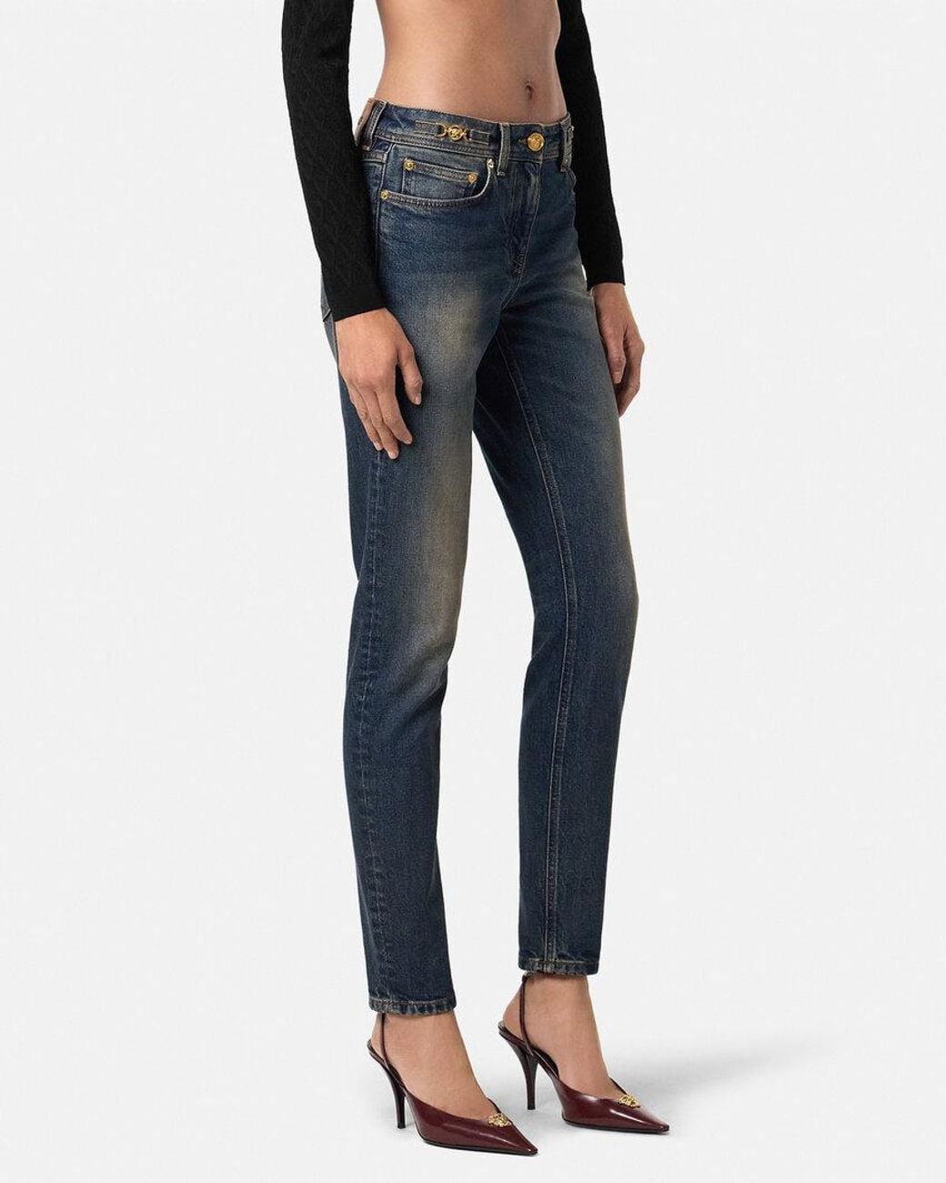 Versace Blue Logo-Patch Tapered Leg Jeans