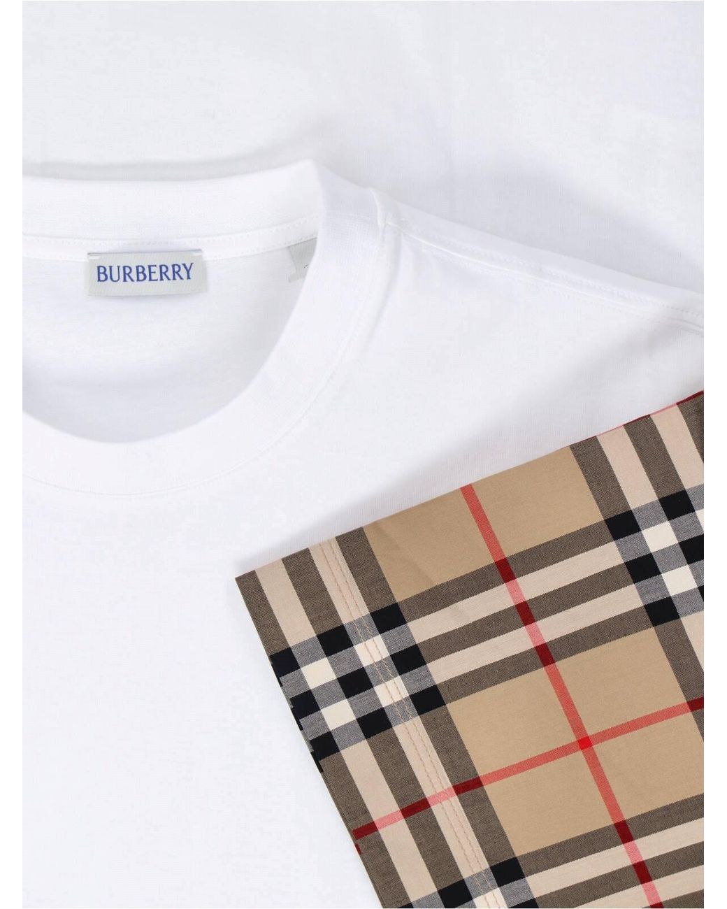 Burberry White Check Cotton T-Shirt