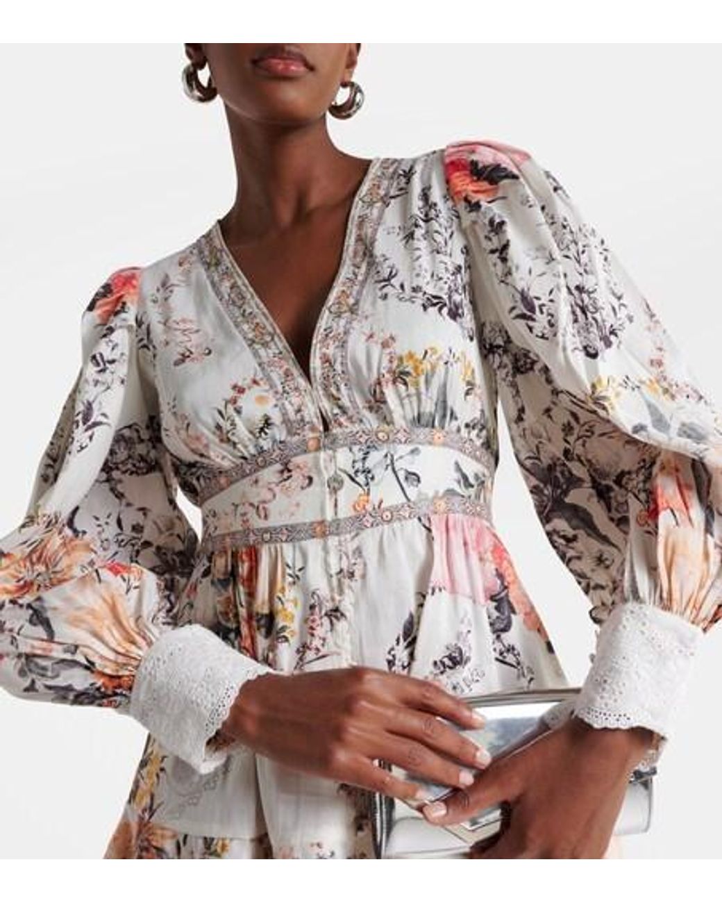 Camilla White Floral Linen And Silk Minidress