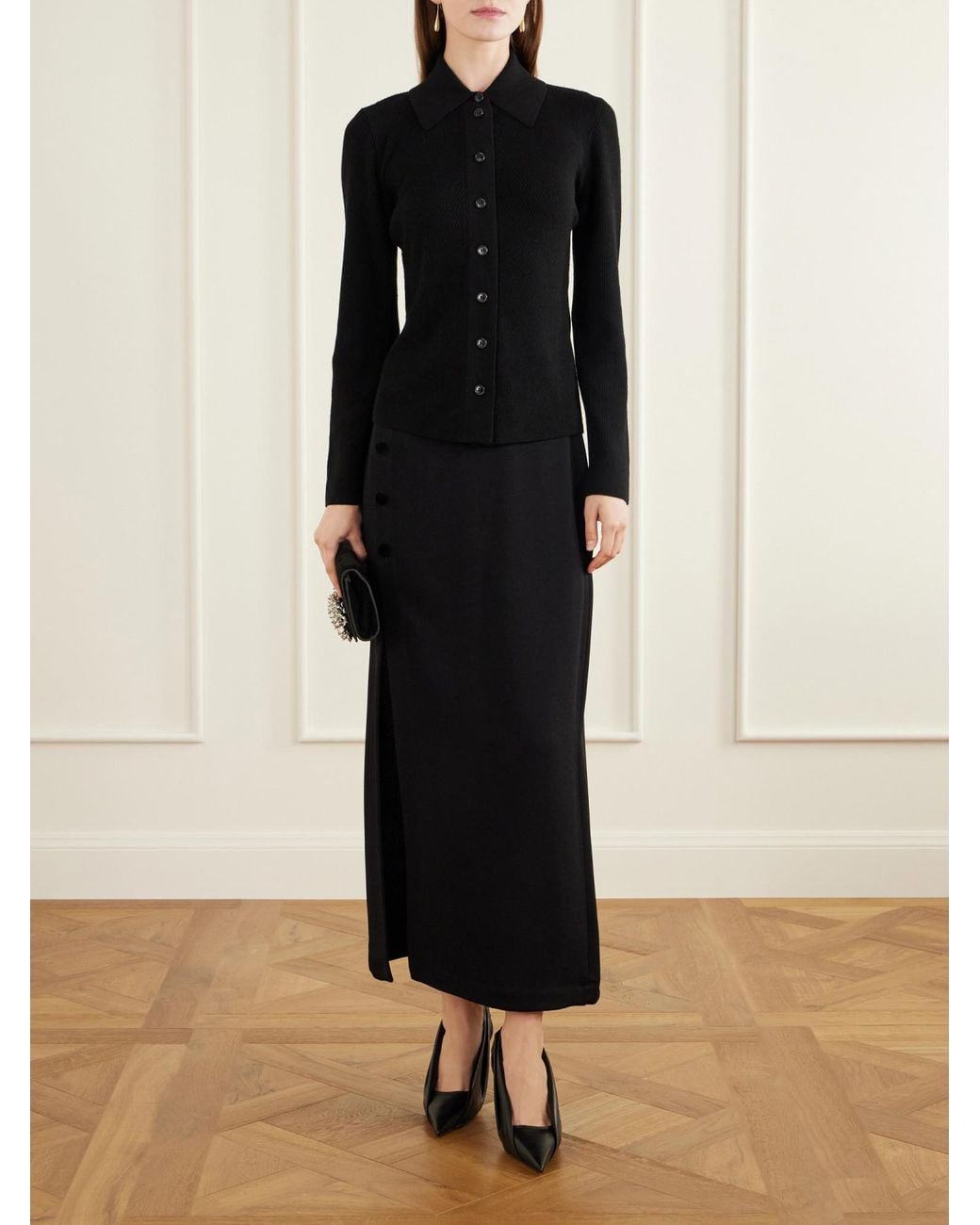 Emilia Wickstead Black Ribbed Wool Cardigan