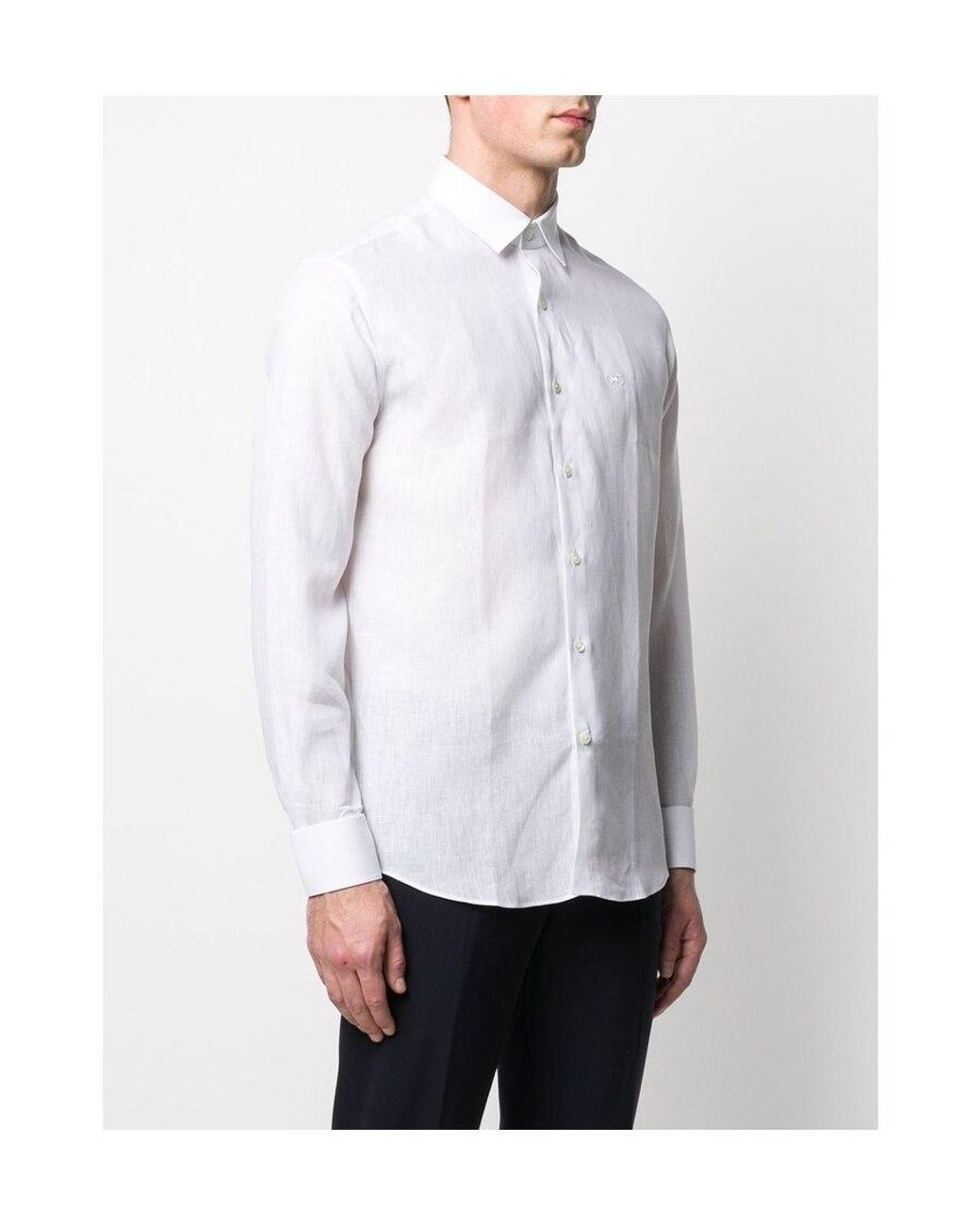 Ferragamo White Long-Sleeve Linen Shirt for men