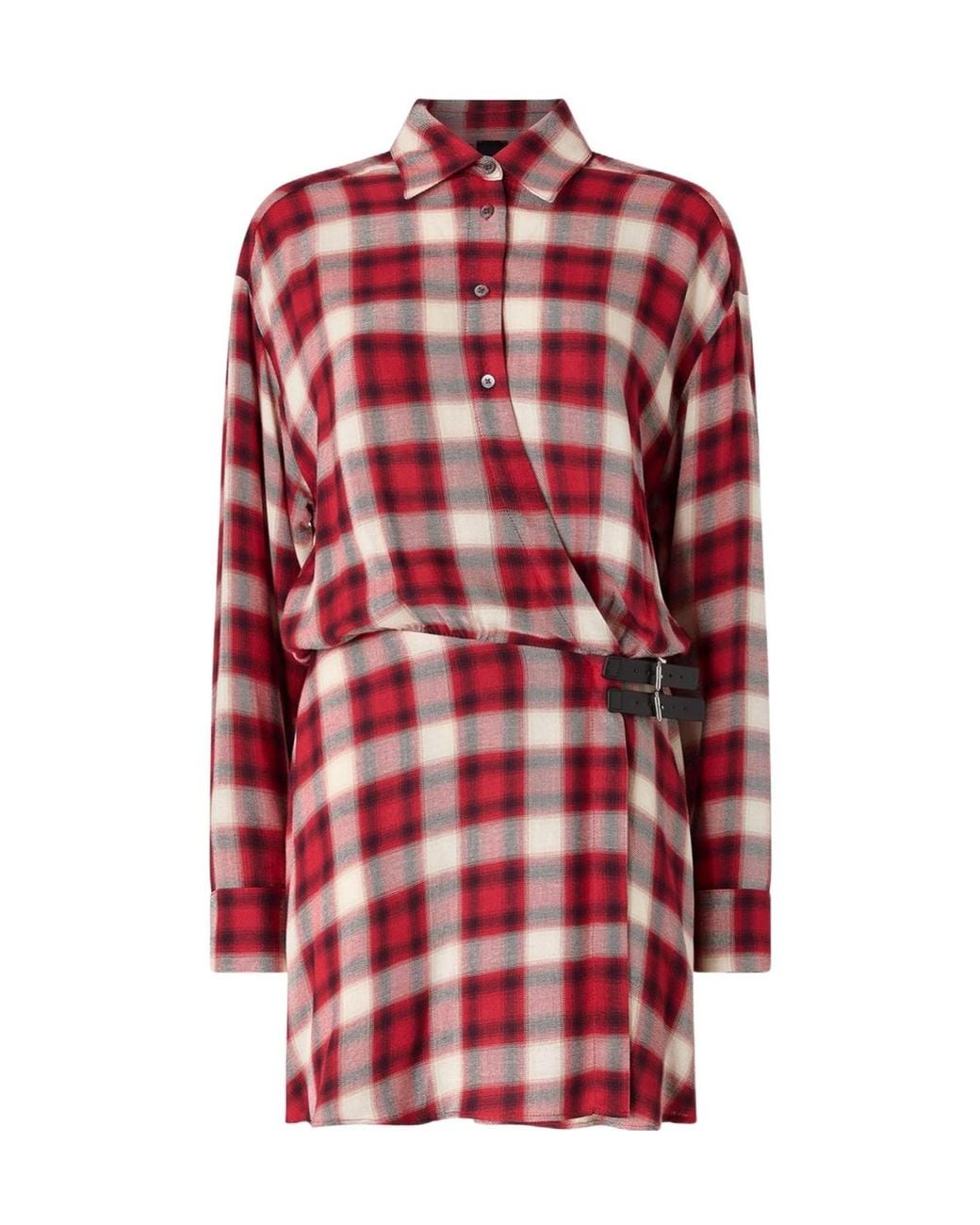 Pinko Red Buckle-Detailed Checked Dress
