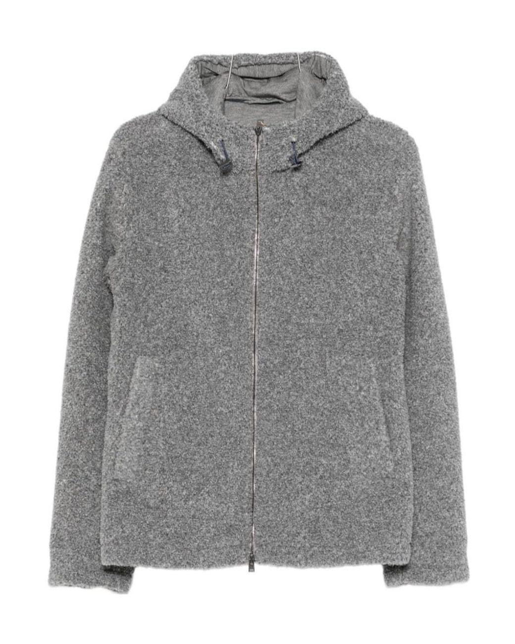 Herno Gray Teddy Zip-Up Hooded Jacket for men