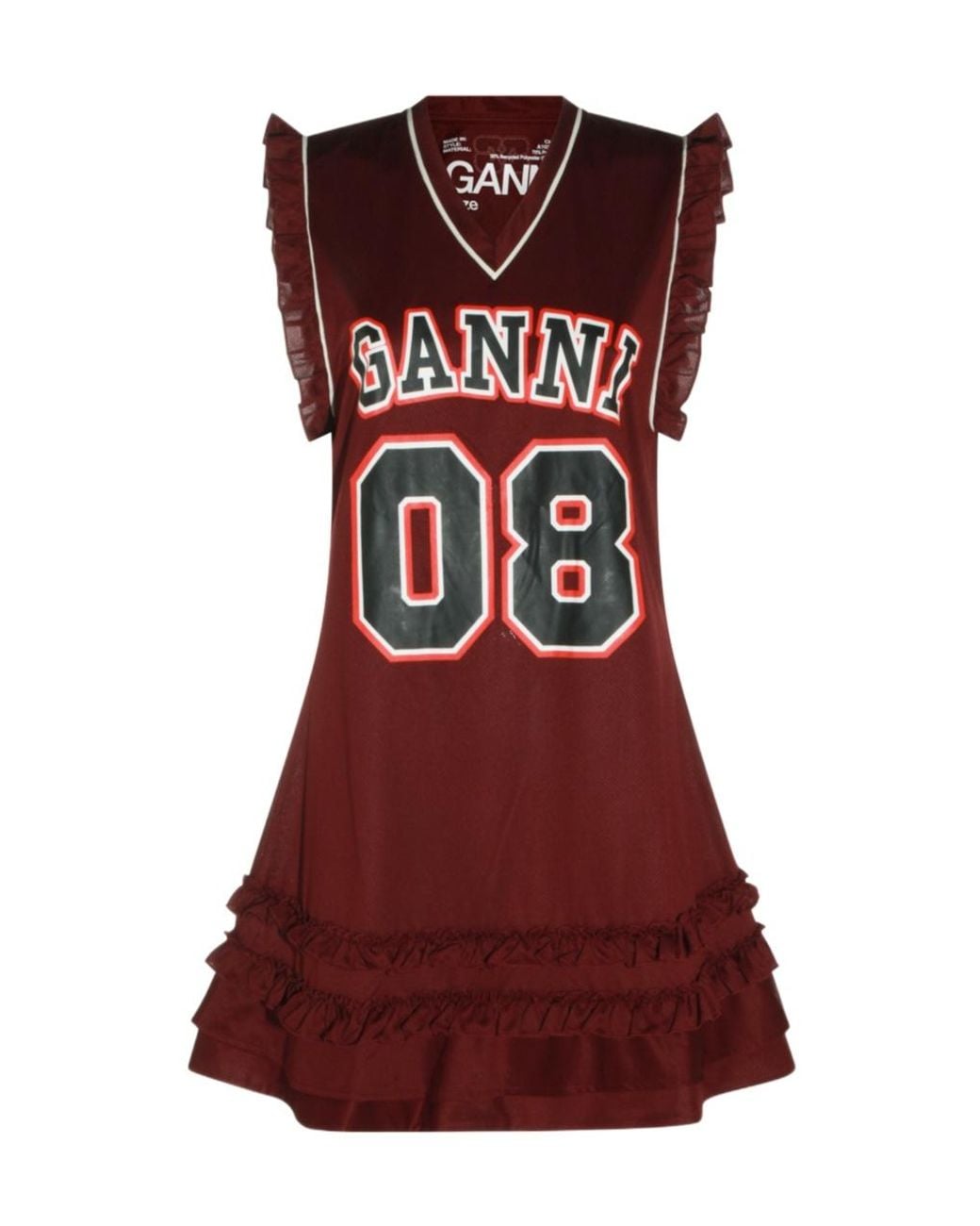 Ganni Red Ruffled Jersey Mini Dress