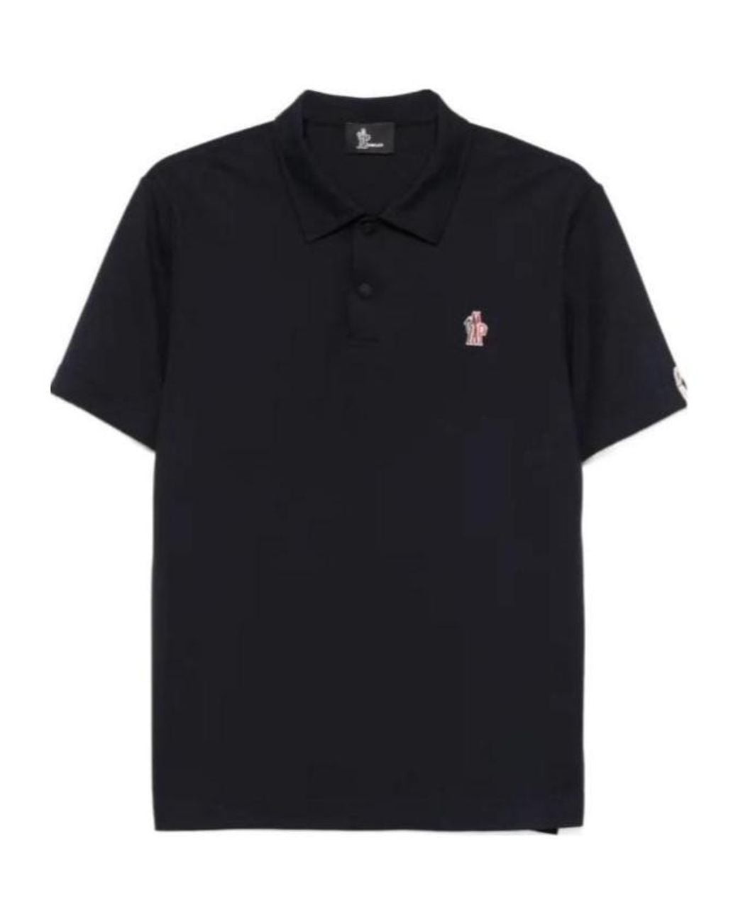 Moncler Black Short-Sleeved Logo Patch Polo Shirt for men