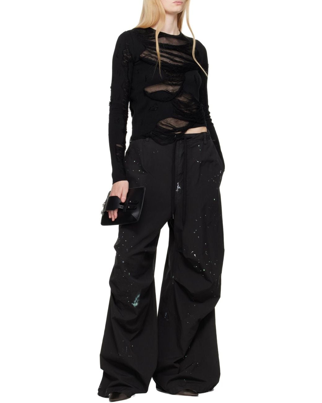 MM6 by Maison Margiela Black Ripped-Effect Knitted Jumper