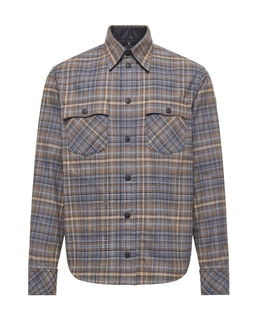 Moncler Gray Cotton Tartan Shirt for men