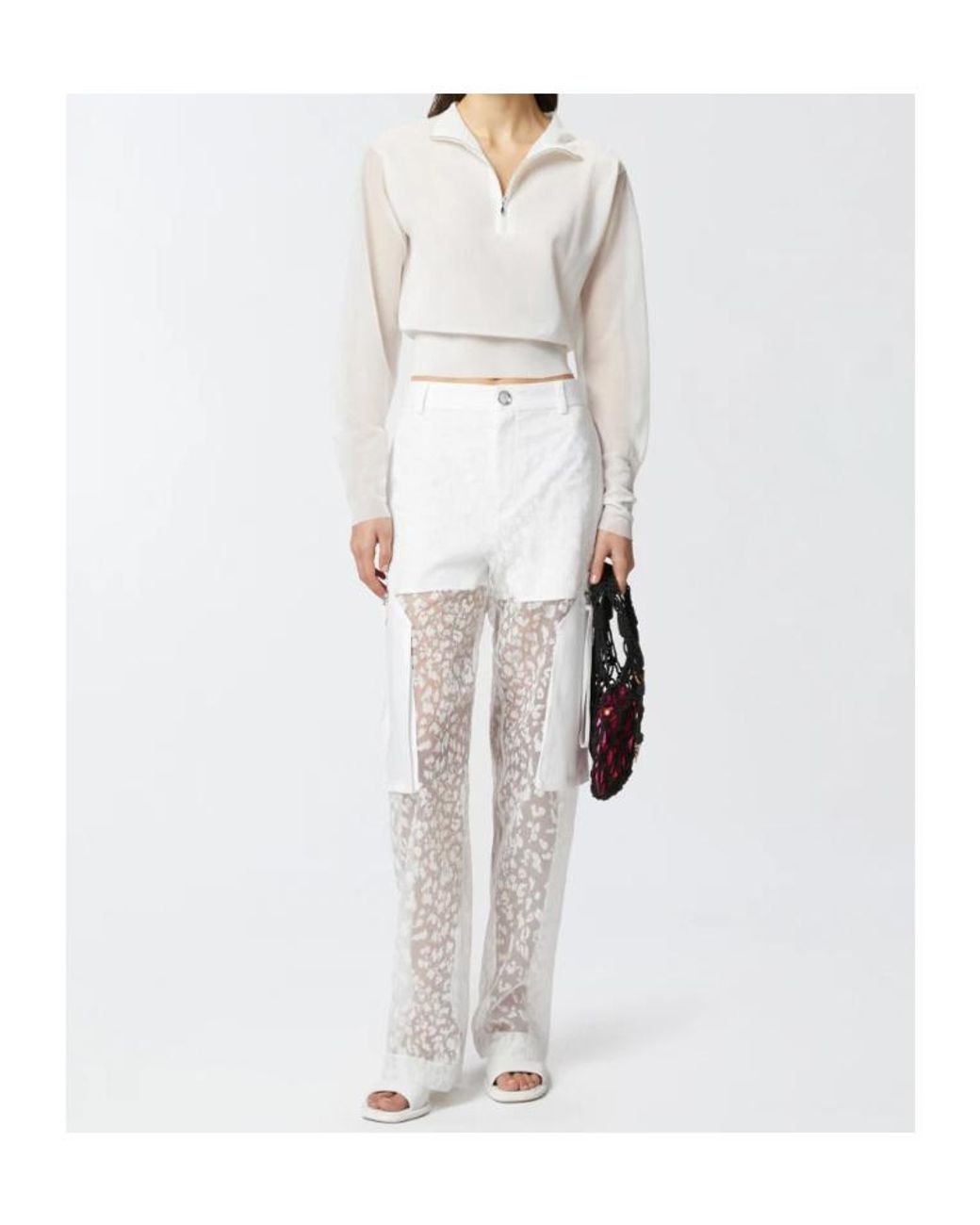 Pinko White Panelled Straight-Leg Trousers