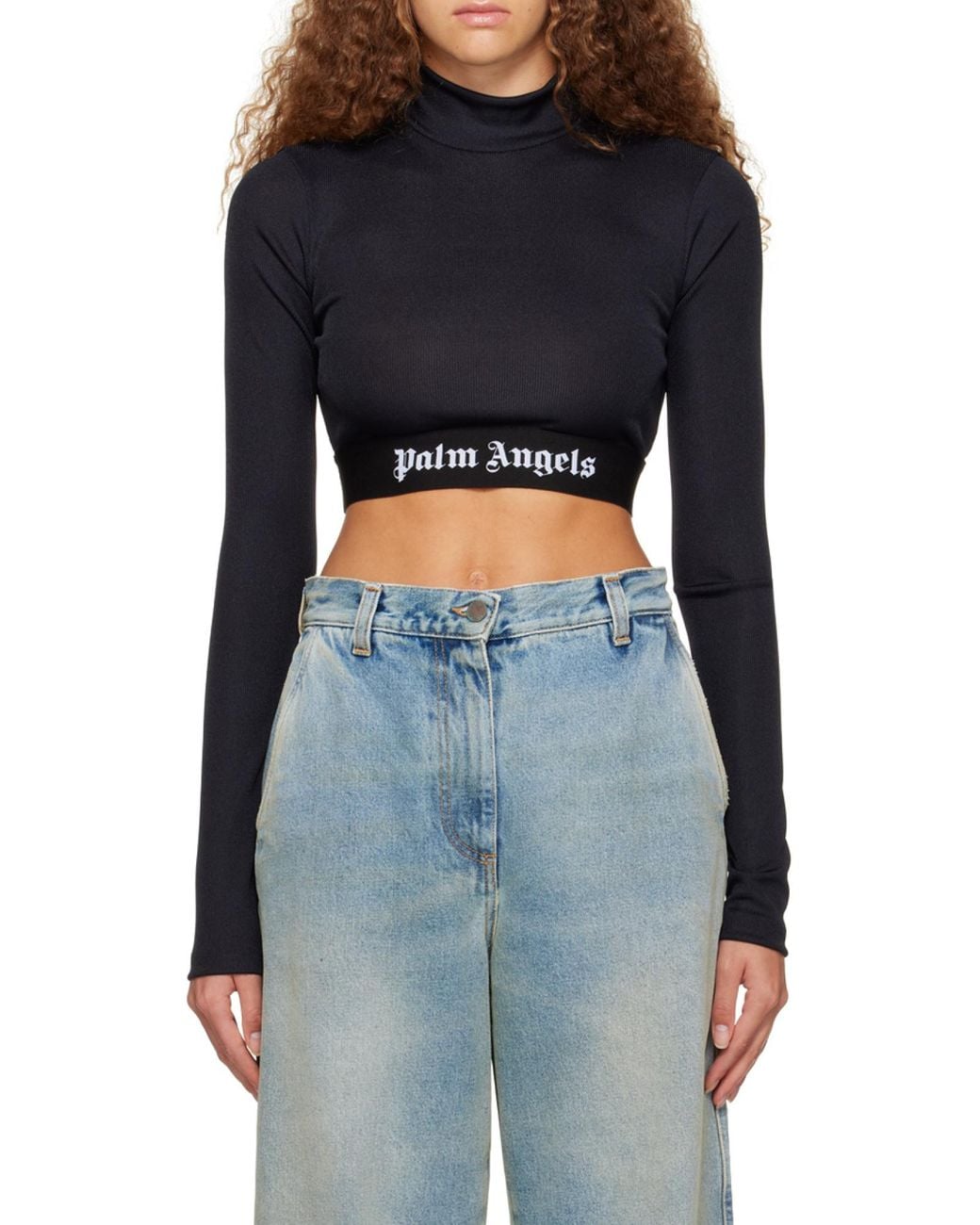 Palm Angels Black Logo Waistband Long-Sleeved Top