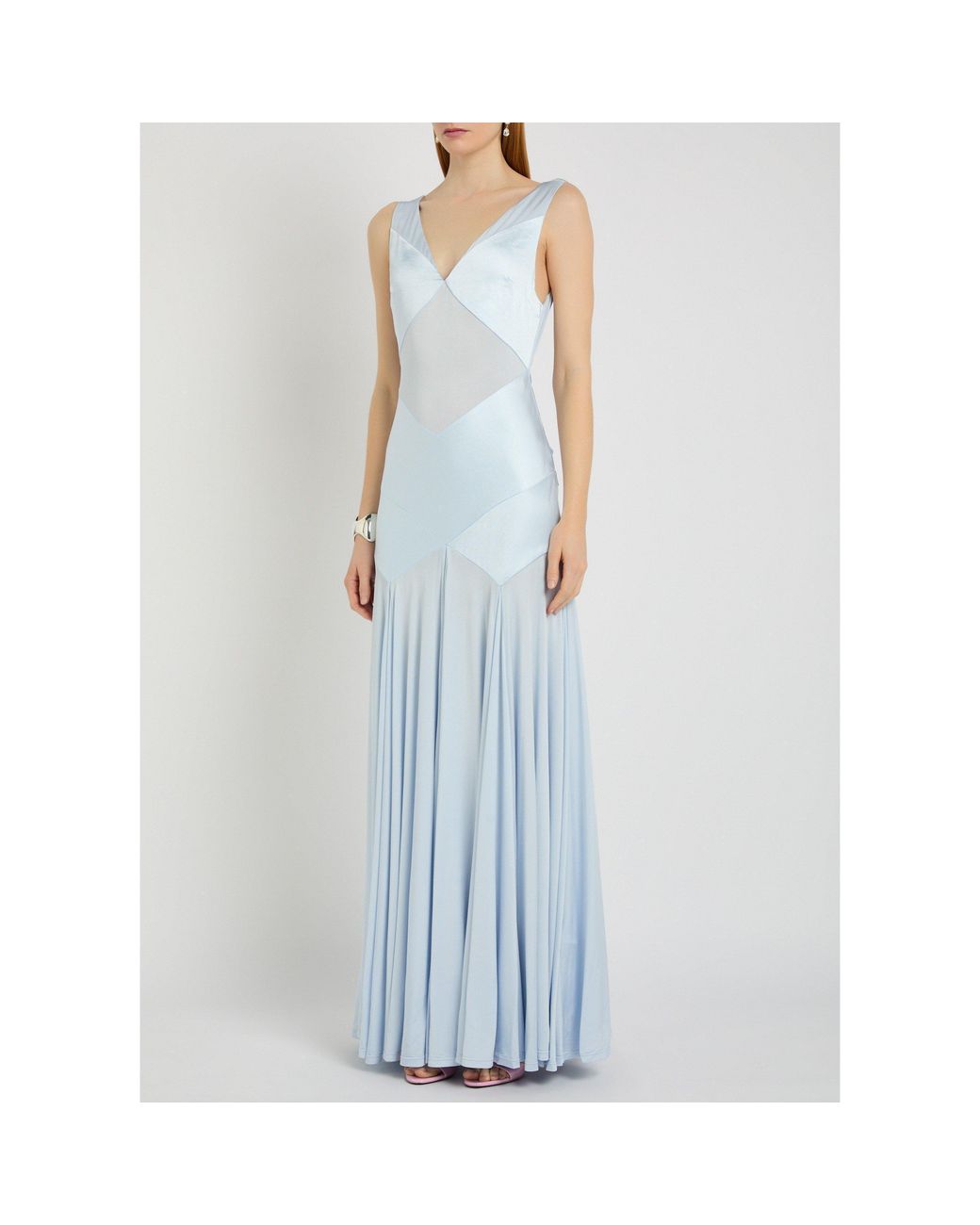 Self-Portrait Blue Satin Maxi Dress